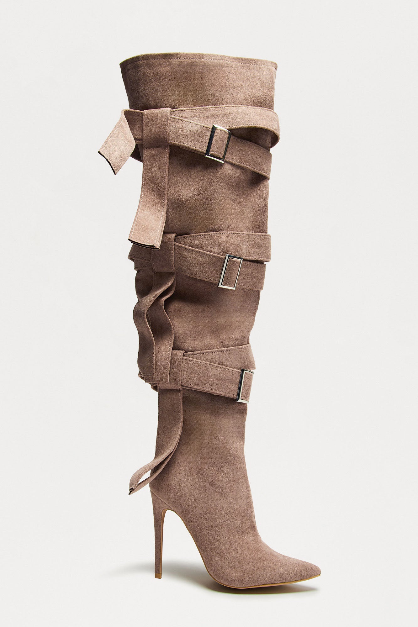 Bruin Buckle Thigh High Boots (Beige)