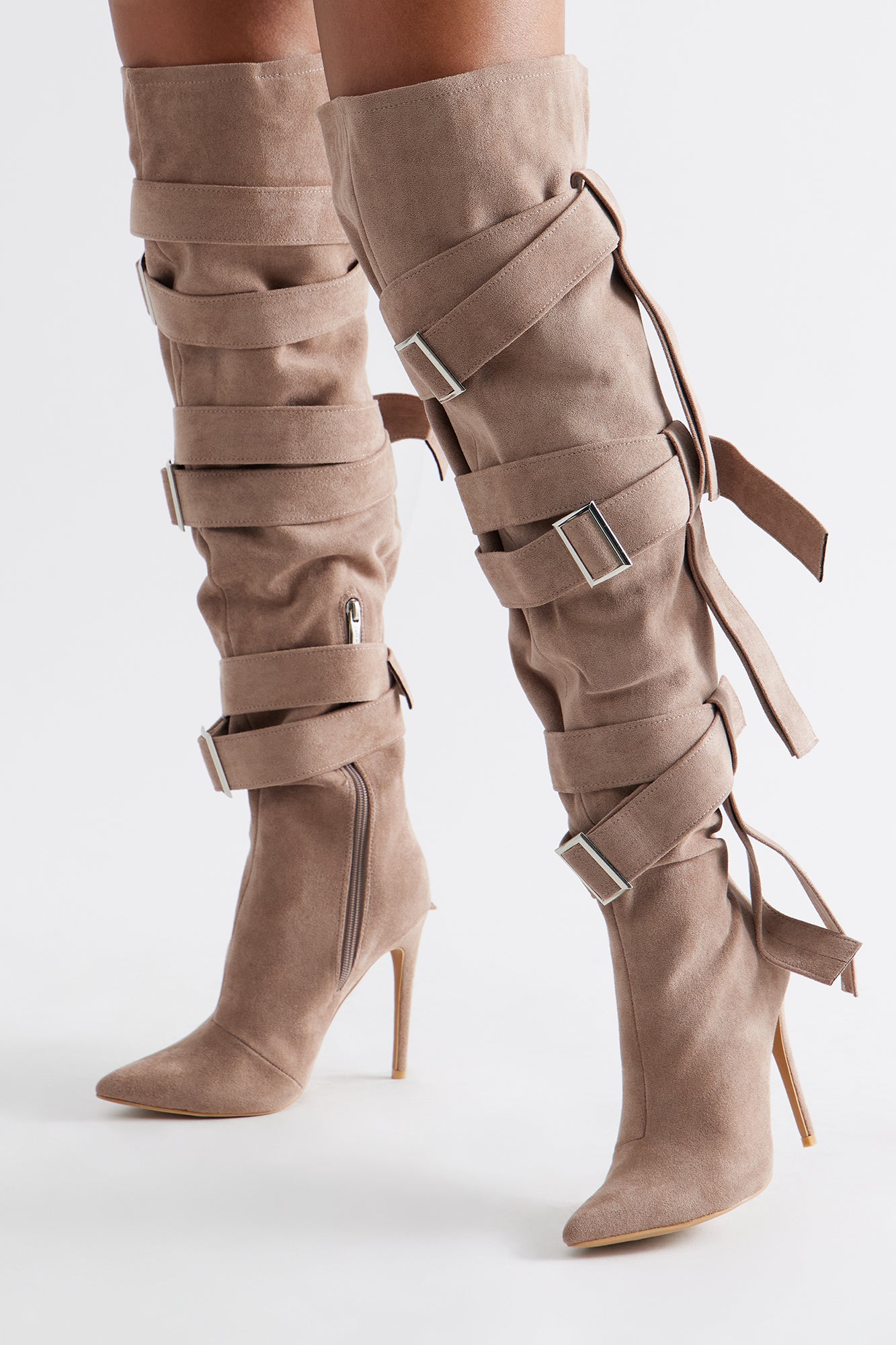 Bruin Buckle Thigh High Boots (Beige) image 2