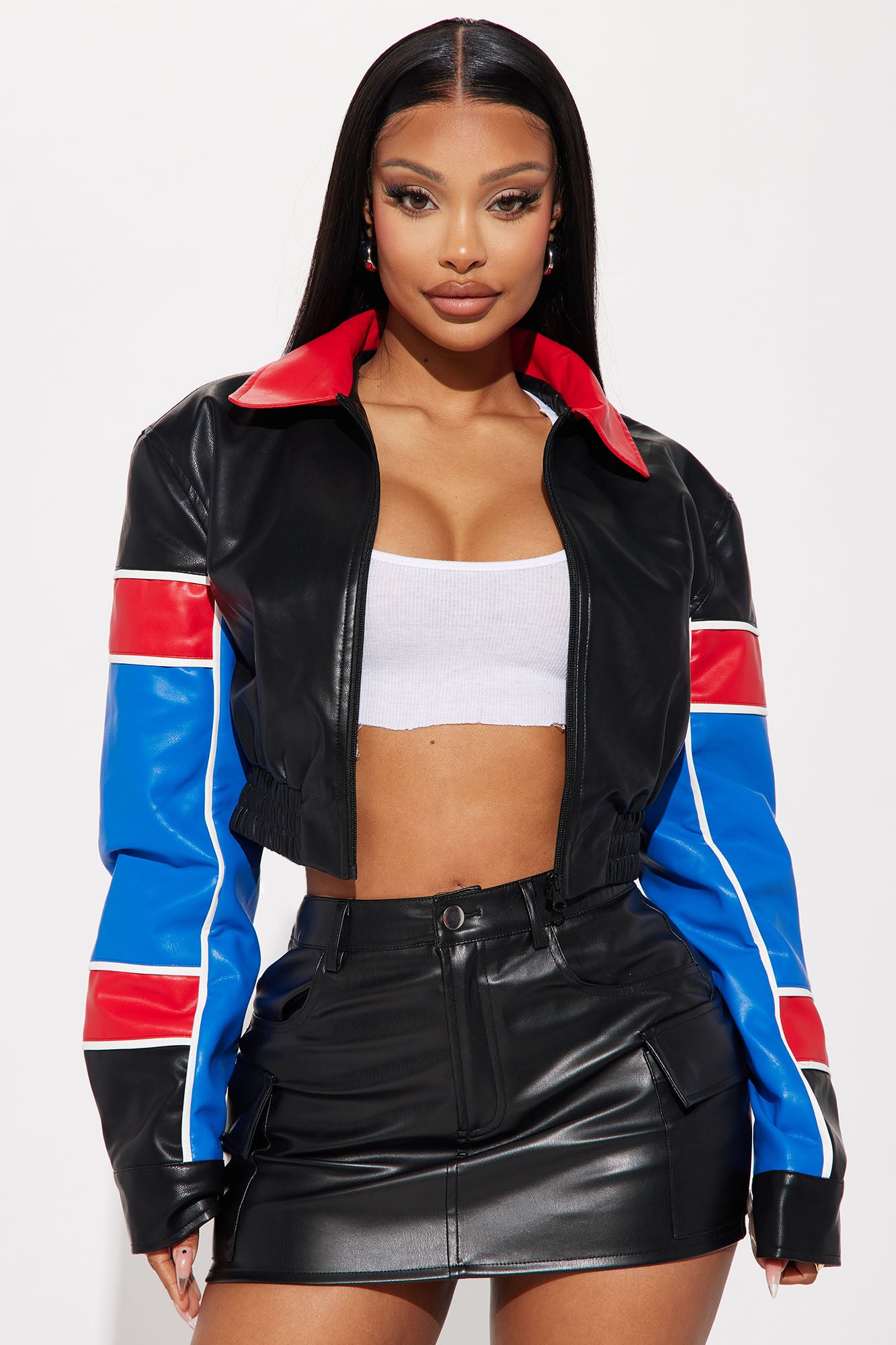 Faux Leather Jacket (Blue/combo)