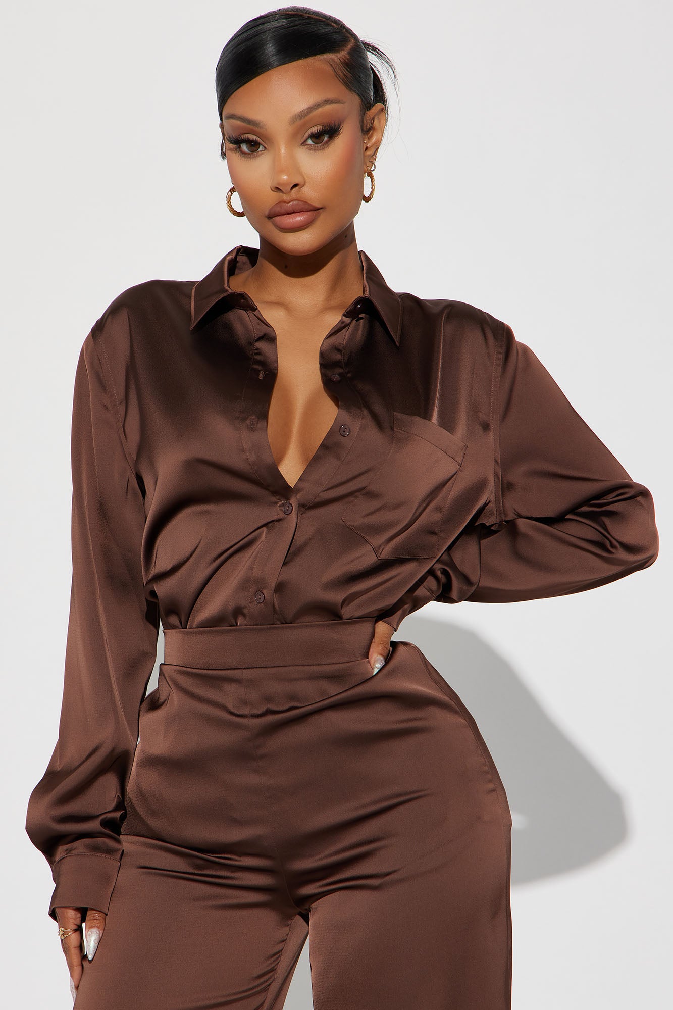 Satin Pant Set (Chocolate) image 2