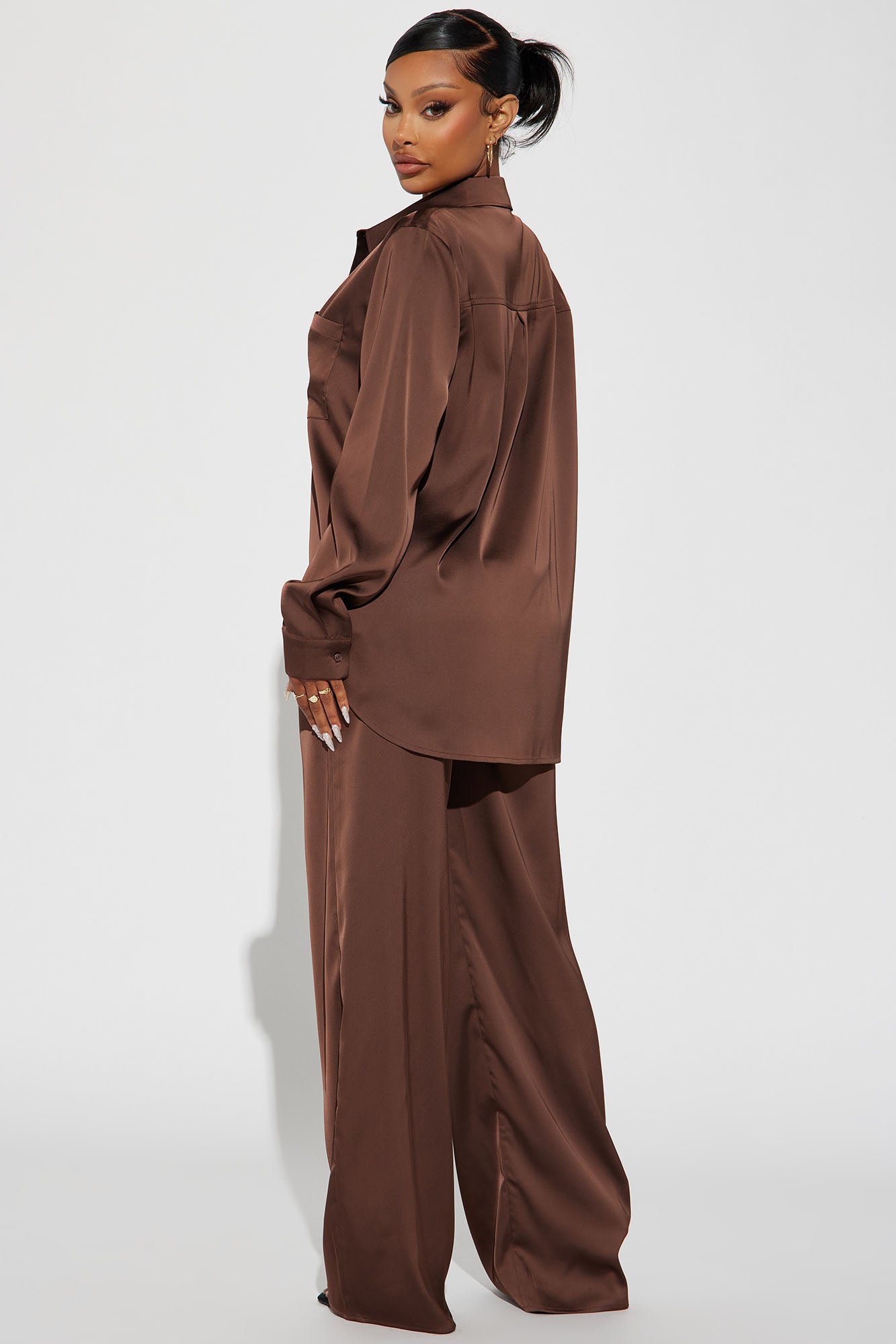 Satin Pant Set (Chocolate) image 3