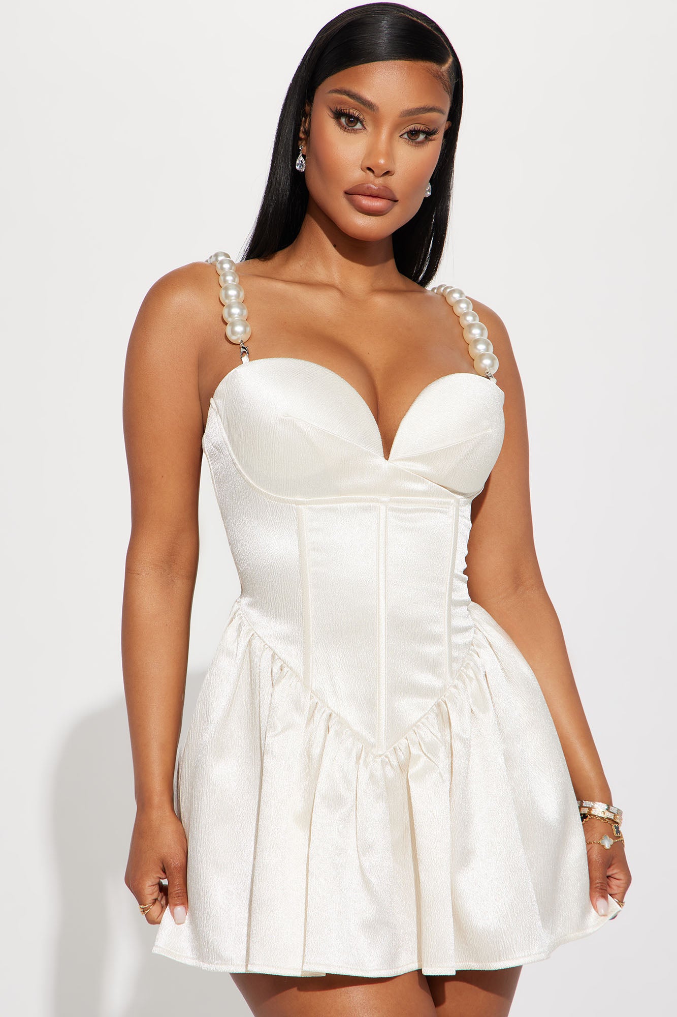Satin Mini Dress (Ivory) image 2