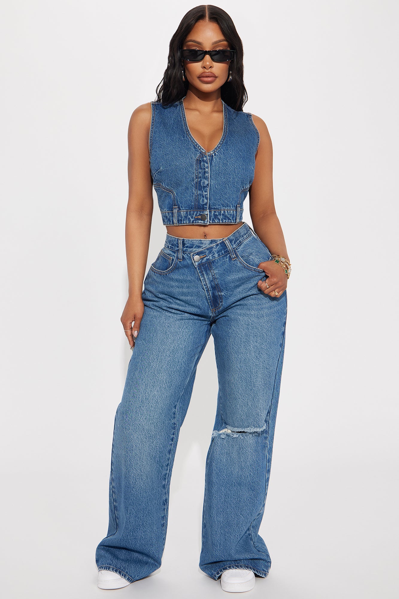 Denim Pant Set (Medium Wash)