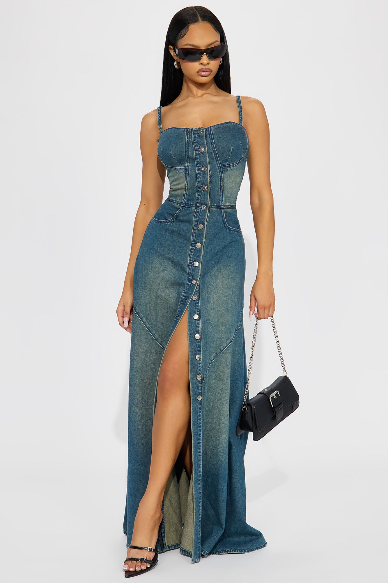 Denim Maxi Dress (Medium Wash)