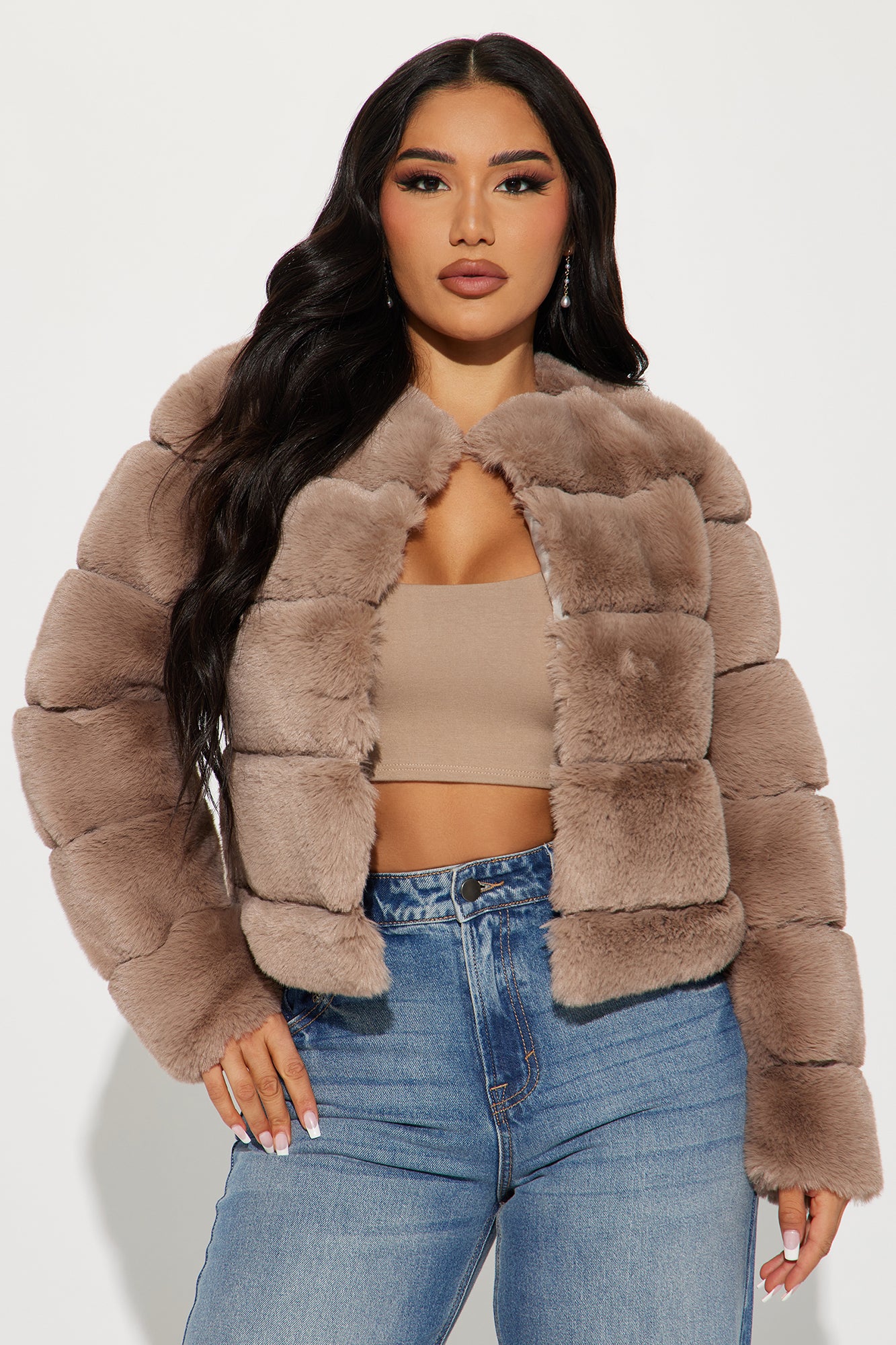 she got ready faux fur coat