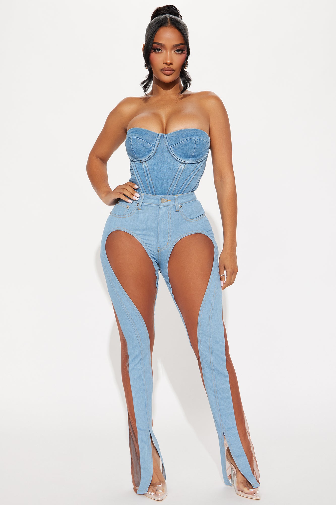 Mesh Bootcut Jeans (Light Wash)