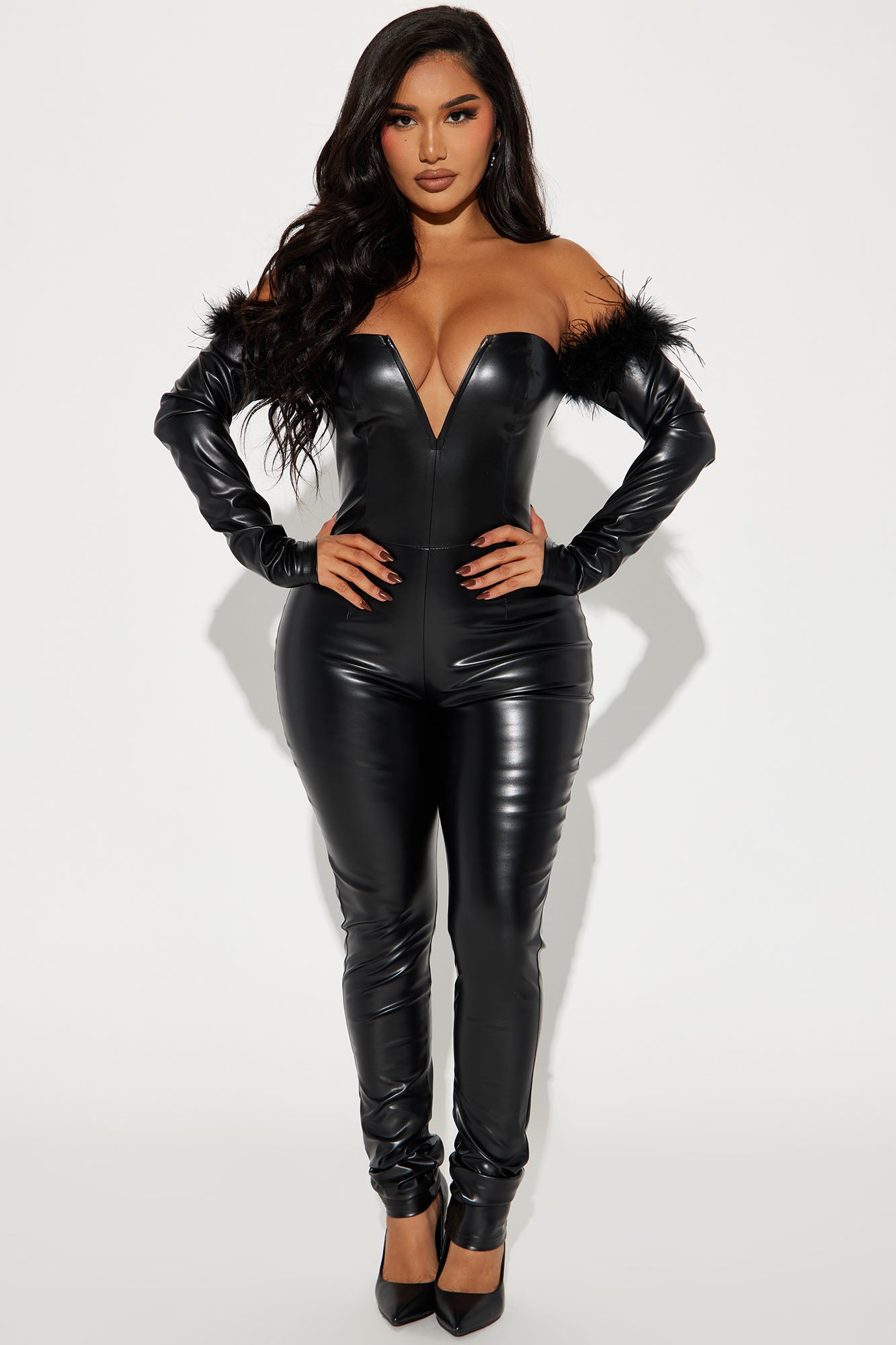 Faux Leather Jumpsuit (Black)