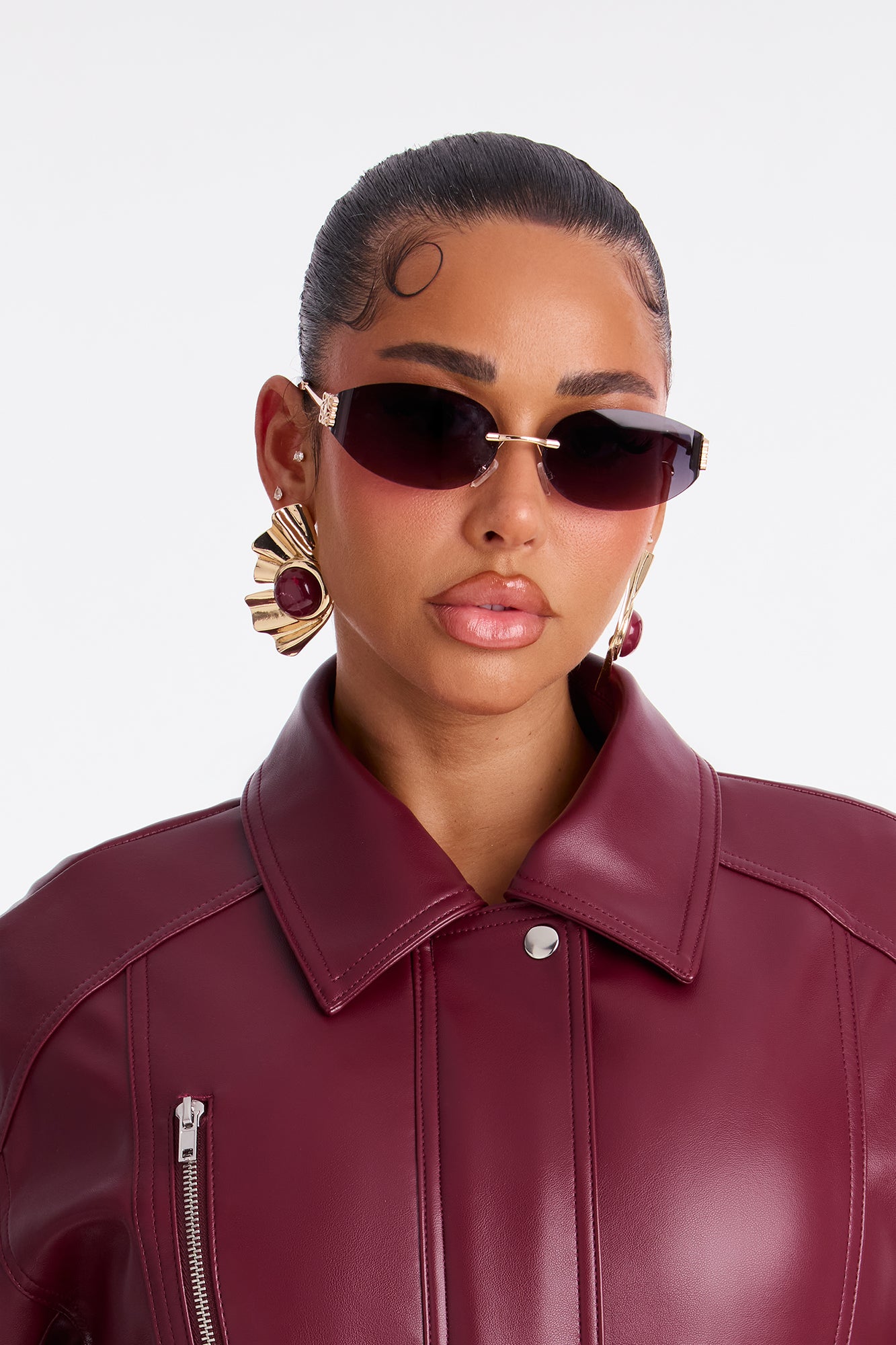 Faux Leather Bomber Jacket (Burgundy) image 3