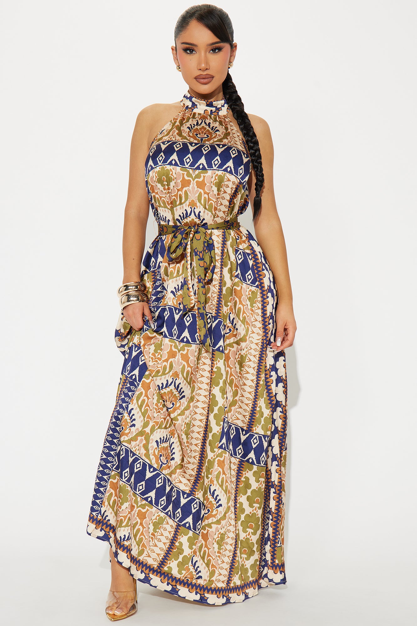 Satin Maxi Dress (Taupe/combo)