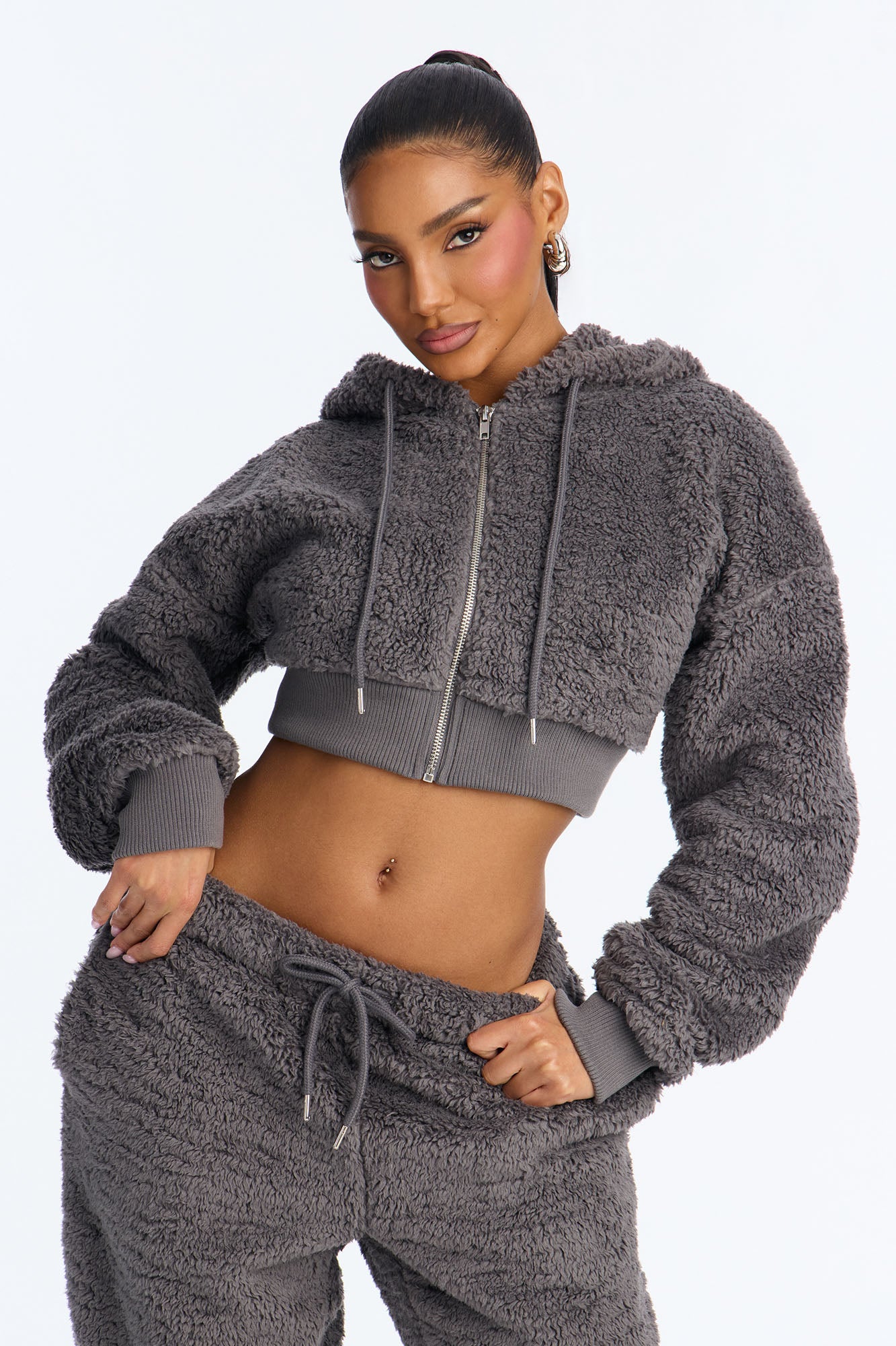 Sarah Sherpa Zip Up Sweatshirt (Grey)