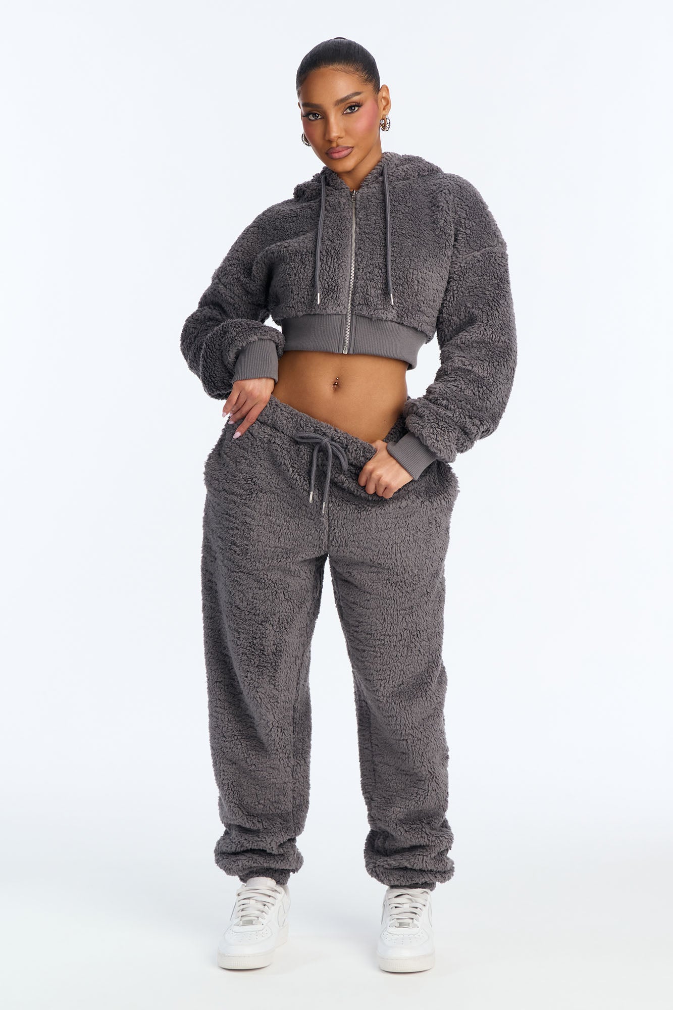 Sarah Sherpa Zip Up Sweatshirt (Grey) image 2