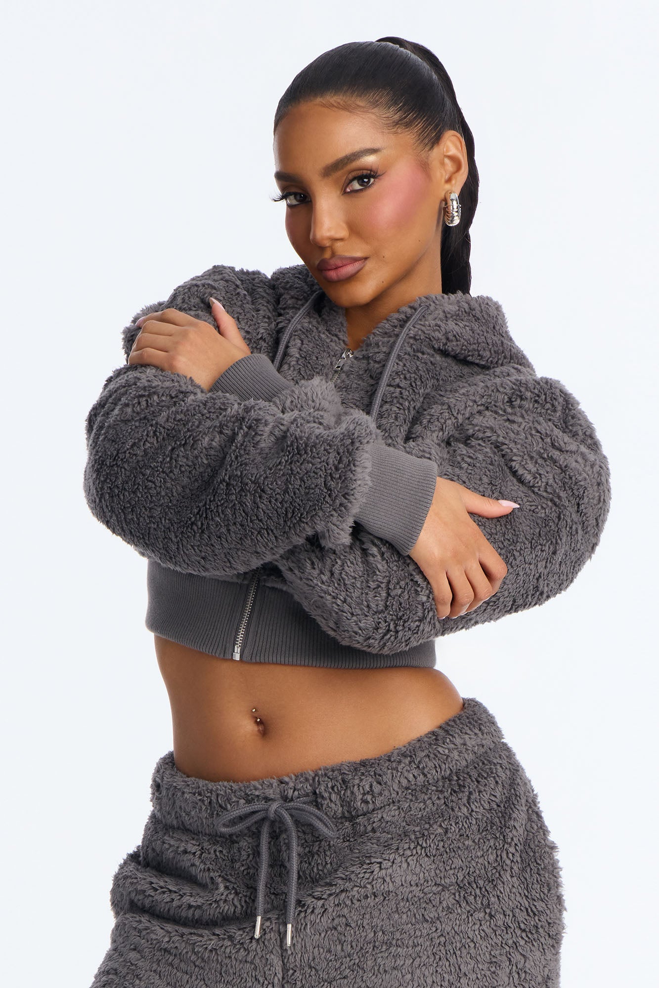 Sarah Sherpa Zip Up Sweatshirt (Grey) image 3