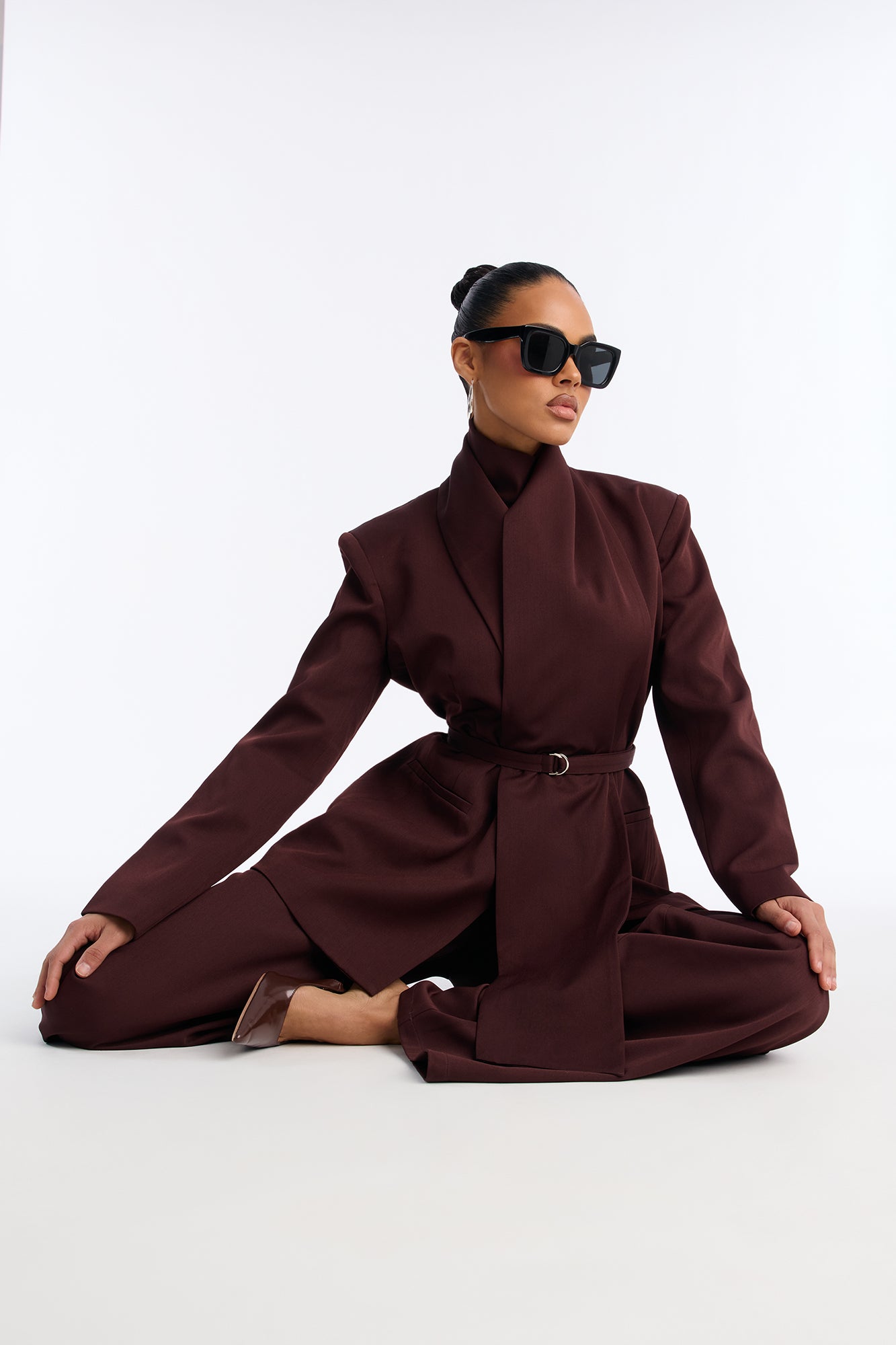 Not Your Secretary Scarf Belted Blazer (Wine)