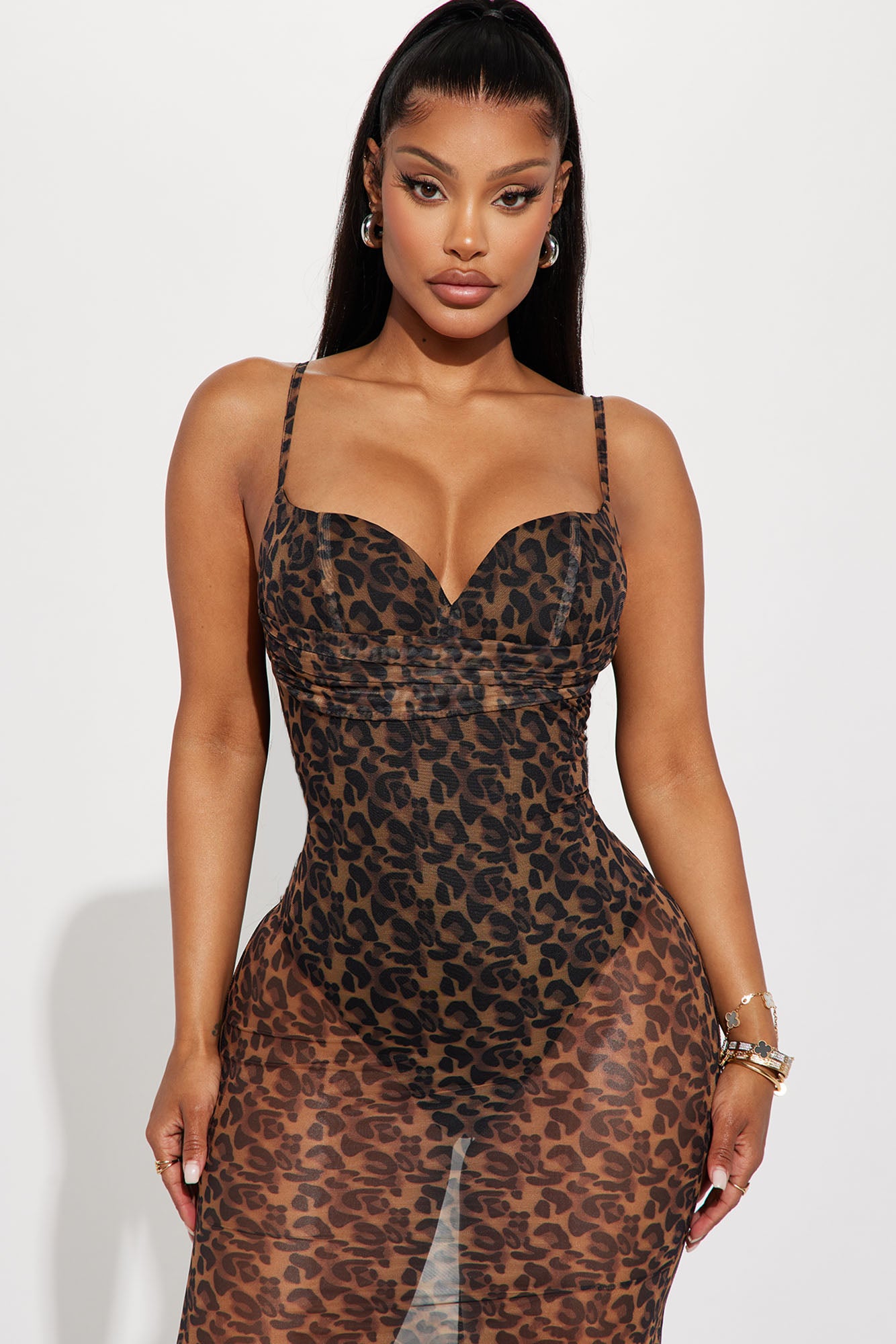 Mesh Maxi Dress (Black/Brown) image 2