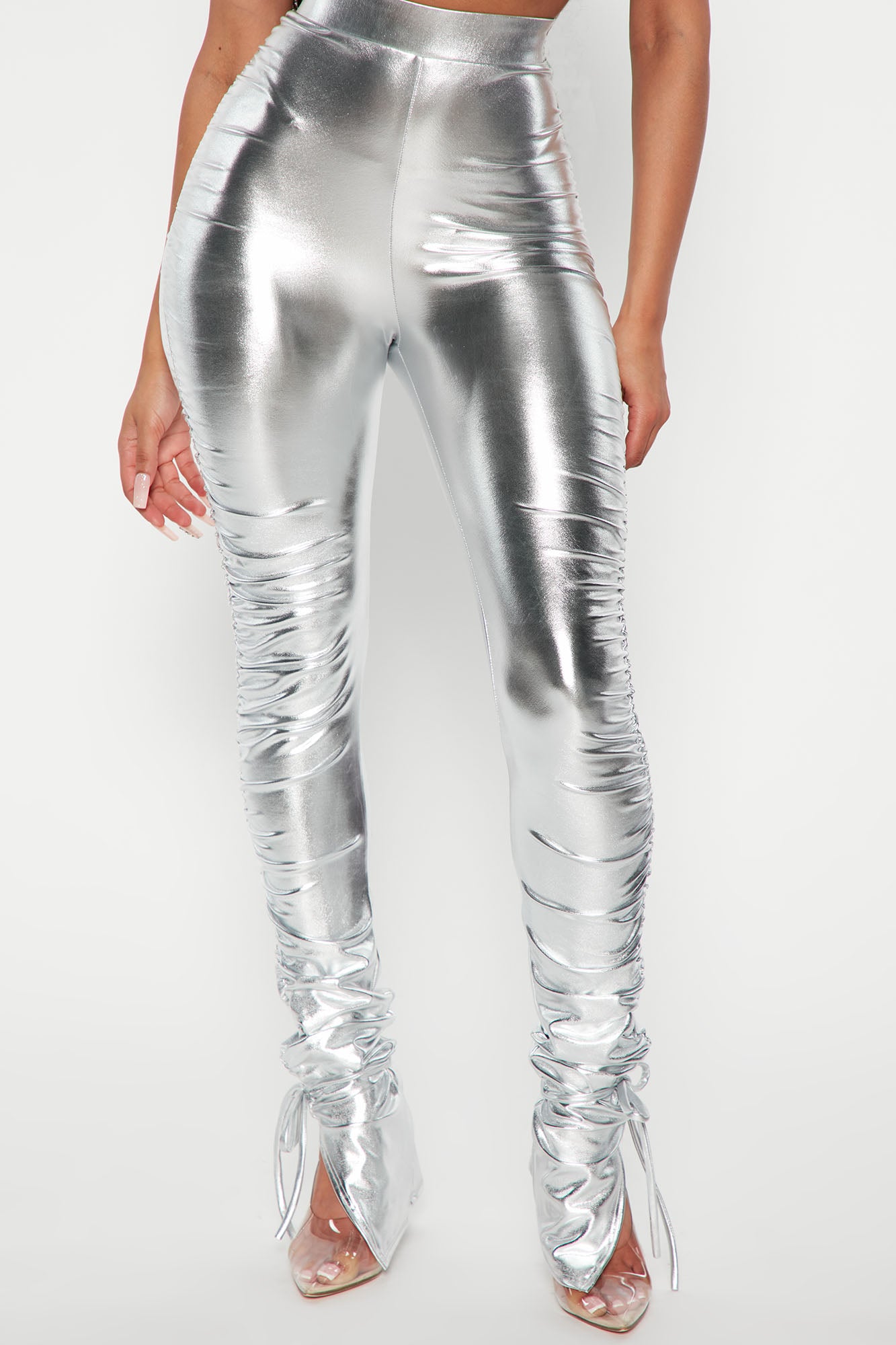 Faux Leather Stacked Legging (Silver)