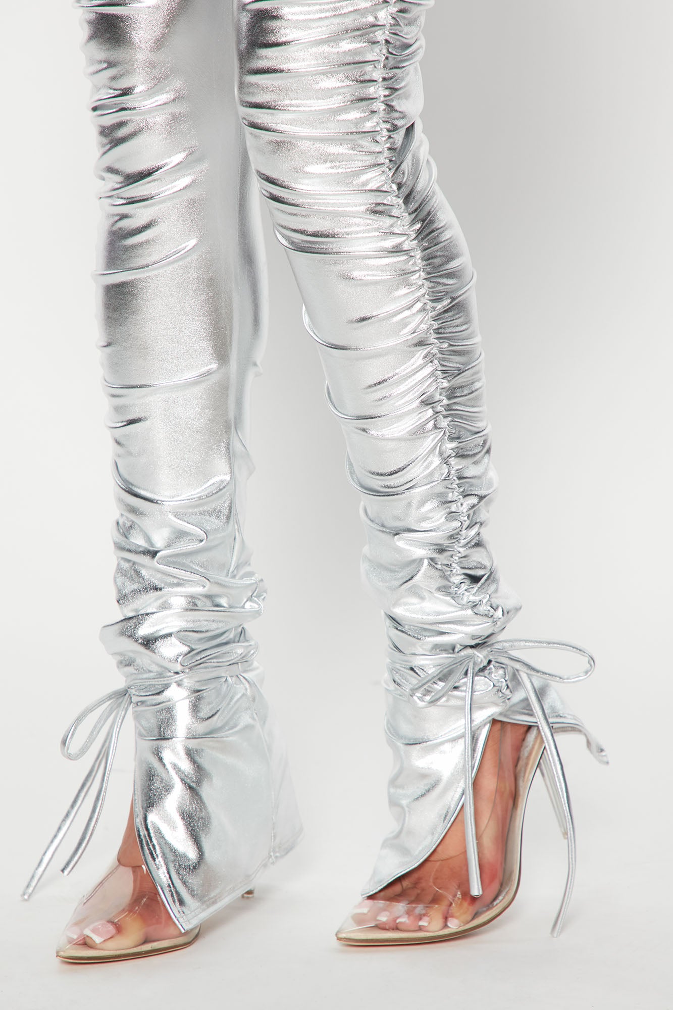Faux Leather Stacked Legging (Silver) image 3