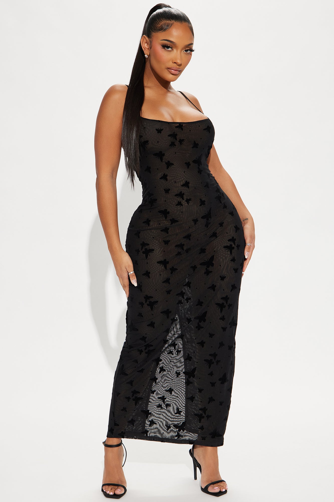 Mesh Maxi Dress (Black) image 2