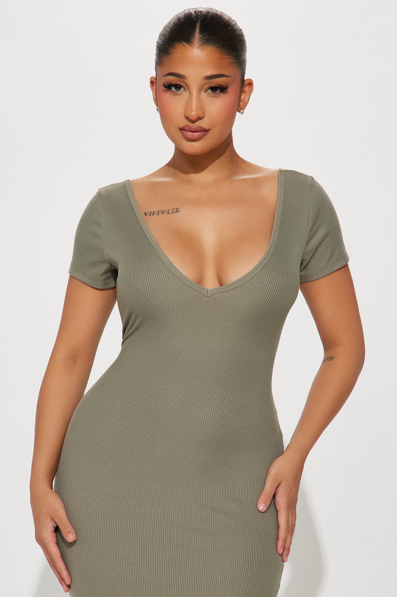 Ribbed Maxi Dress (Olive) image 2