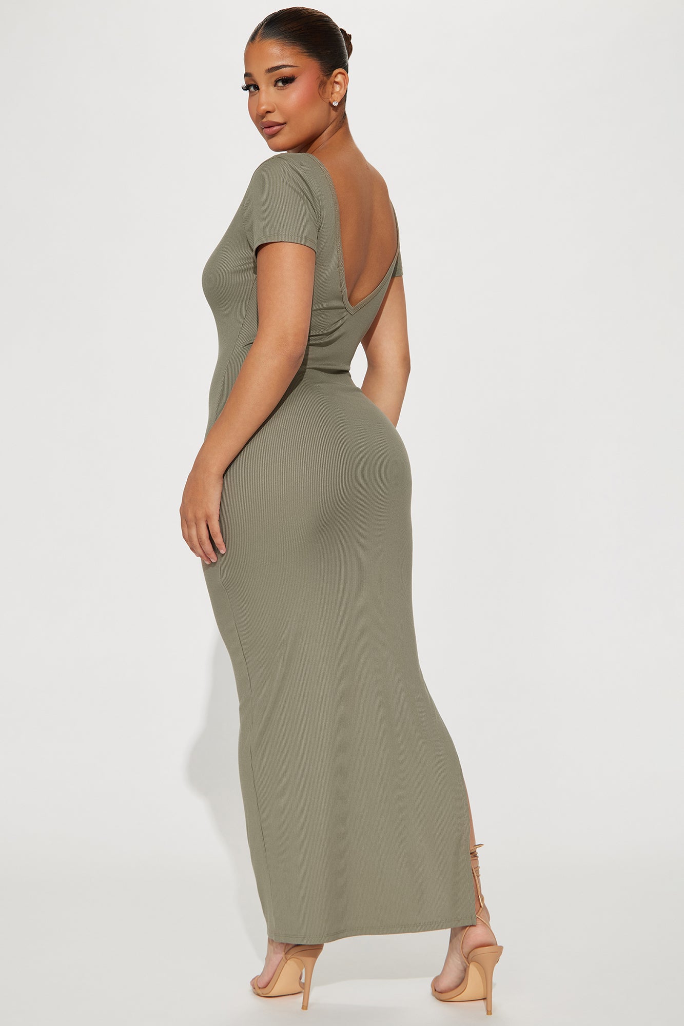 Ribbed Maxi Dress (Olive) image 3