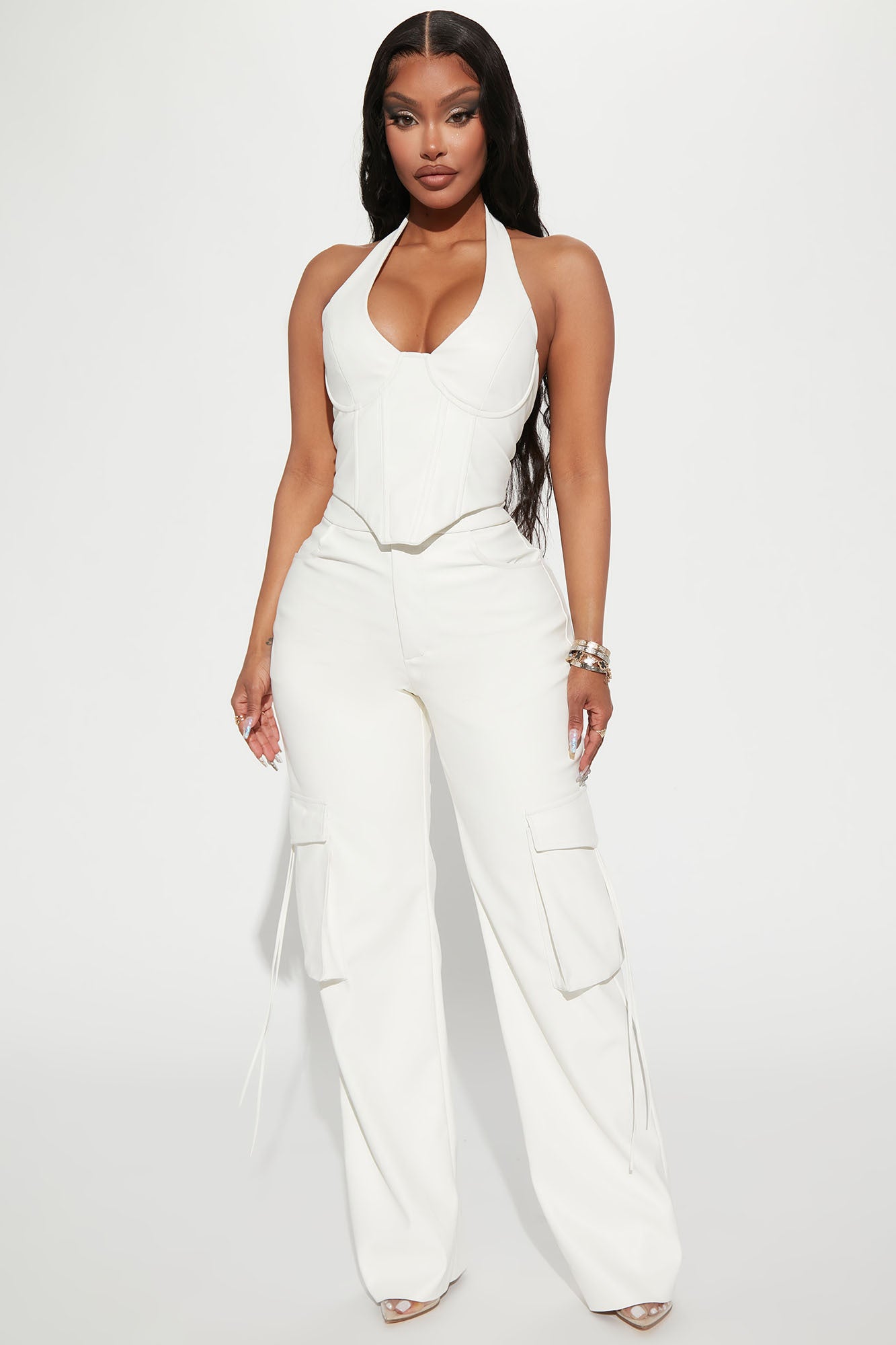 Faux Leather Pant Set (White)