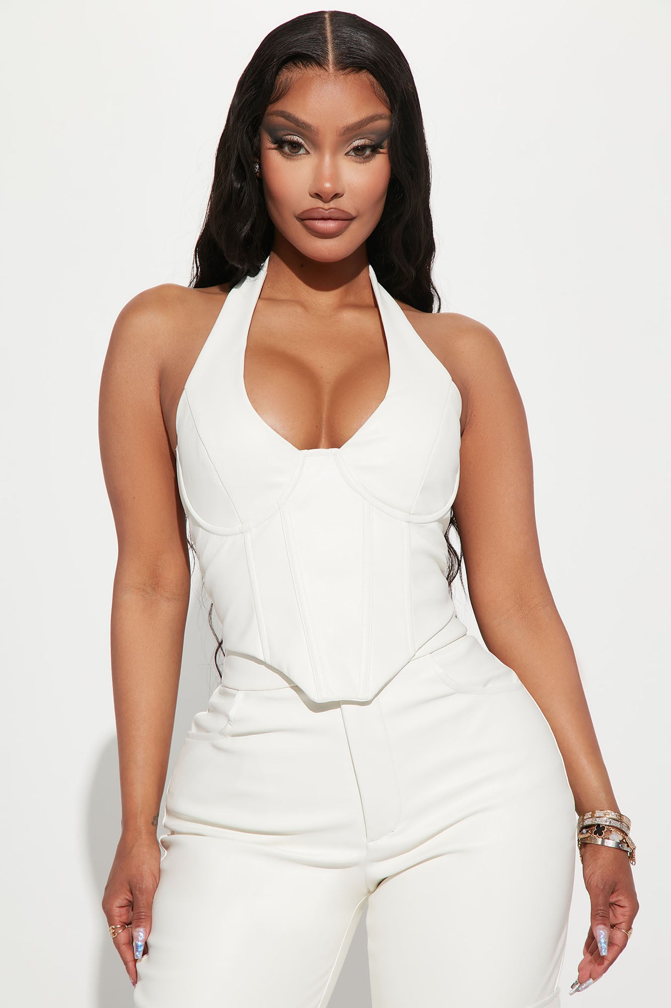 Faux Leather Pant Set (White) image 3