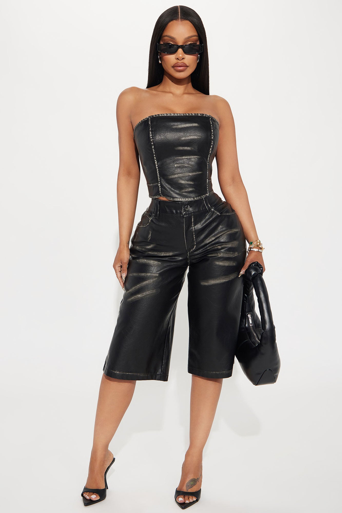 Faux Leather Short Set (Black)
