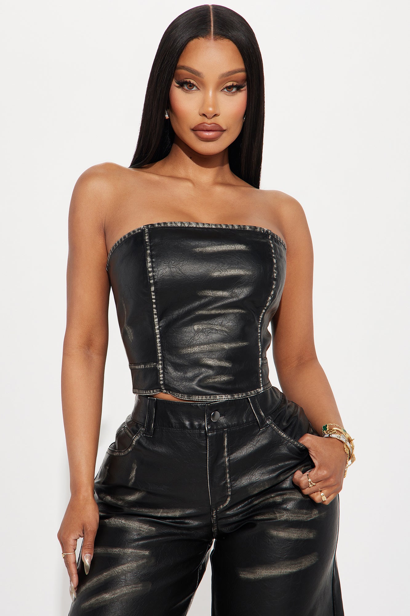 Faux Leather Short Set (Black) image 2