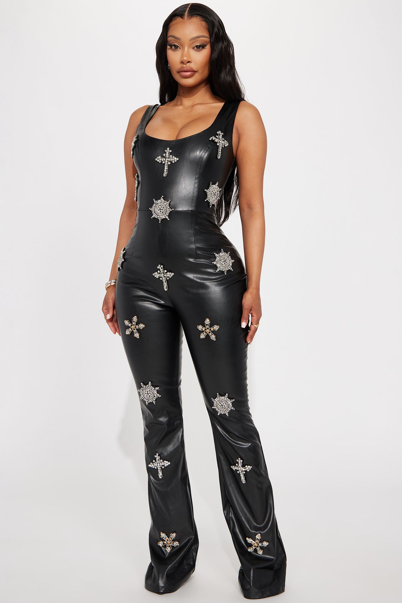 Faux Leather Jumpsuit (Black)