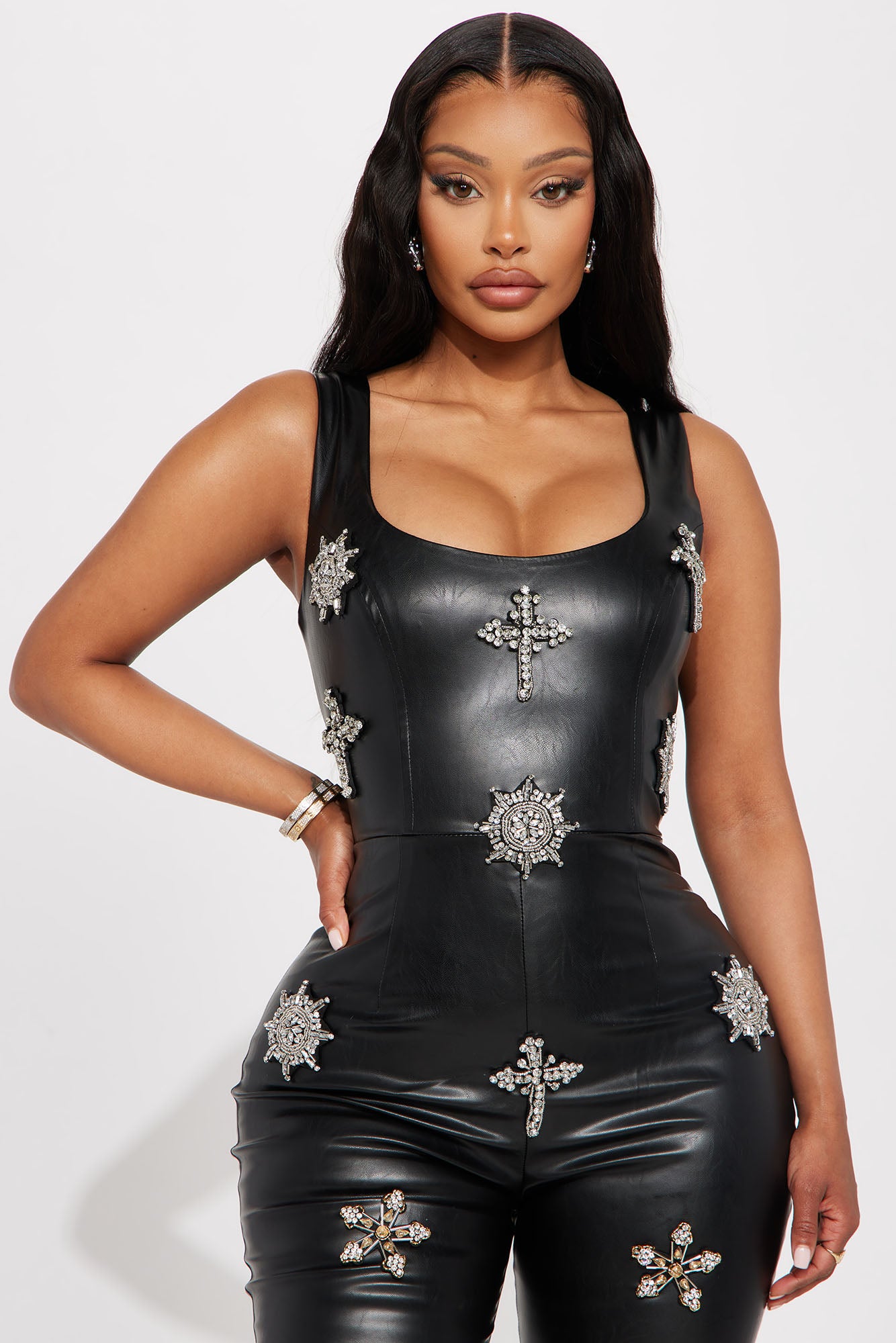 Faux Leather Jumpsuit (Black) image 2