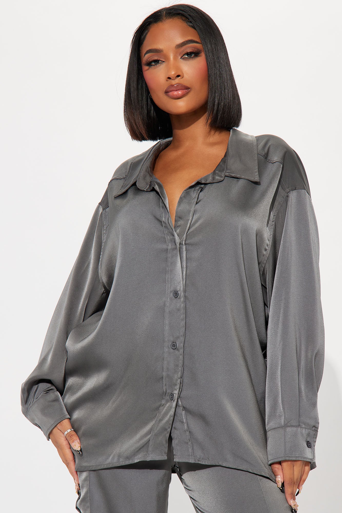 Satin Cargo Pant Set (Grey) image 2