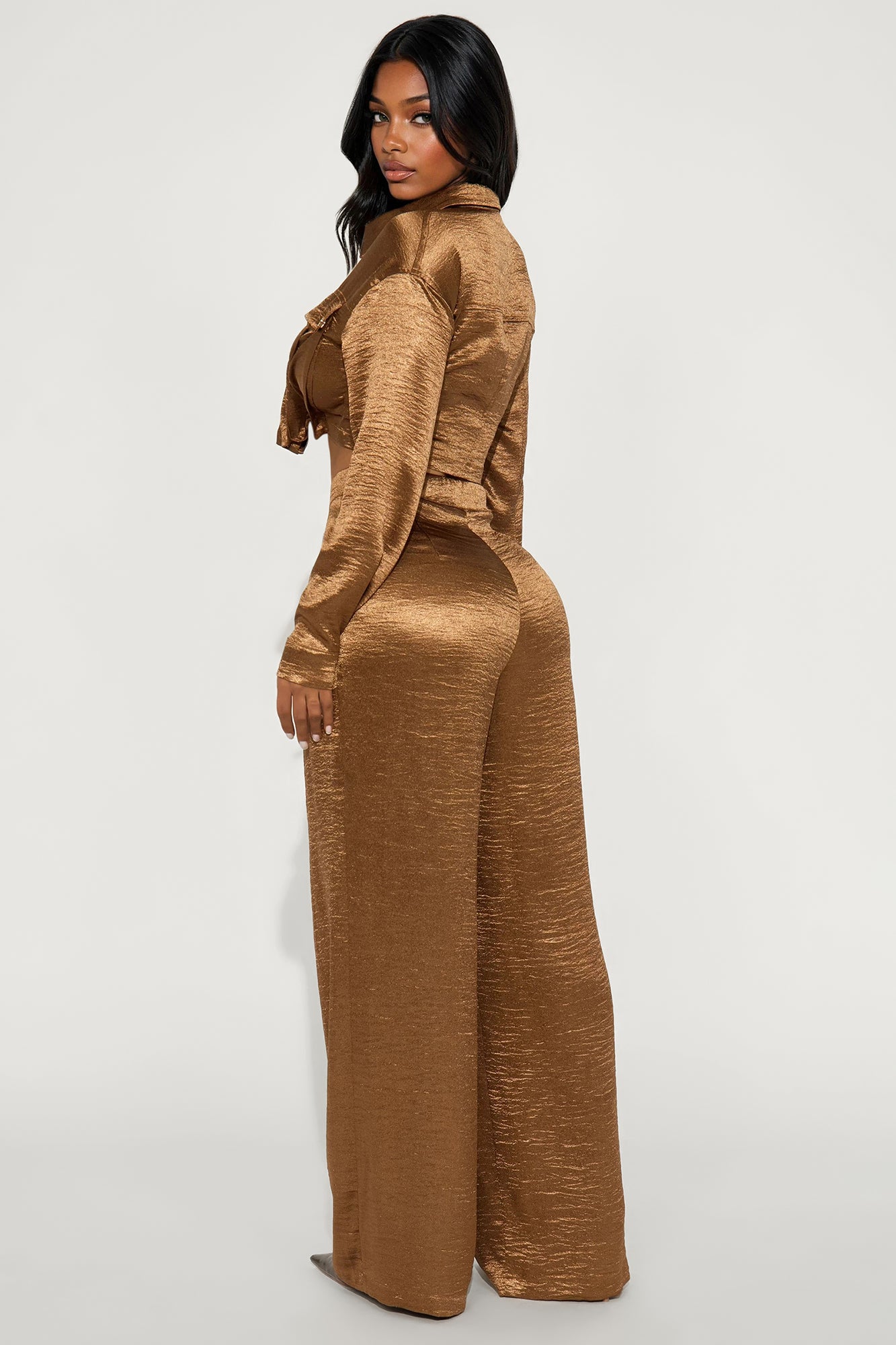 Satin Long Sleeve Pant Set (Bronze) image 3