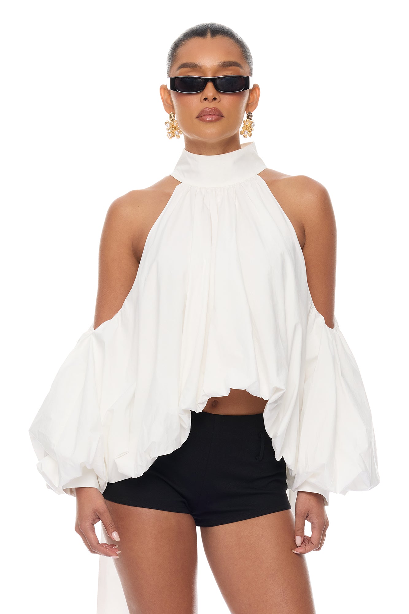 Giselle Bubble Hem Cotton Blouse (White)