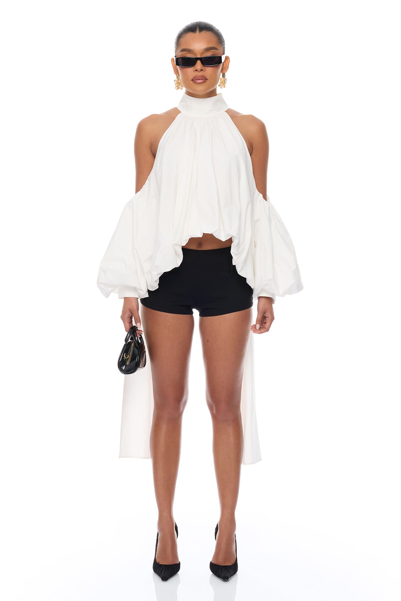 Giselle Bubble Hem Cotton Blouse (White) image 2