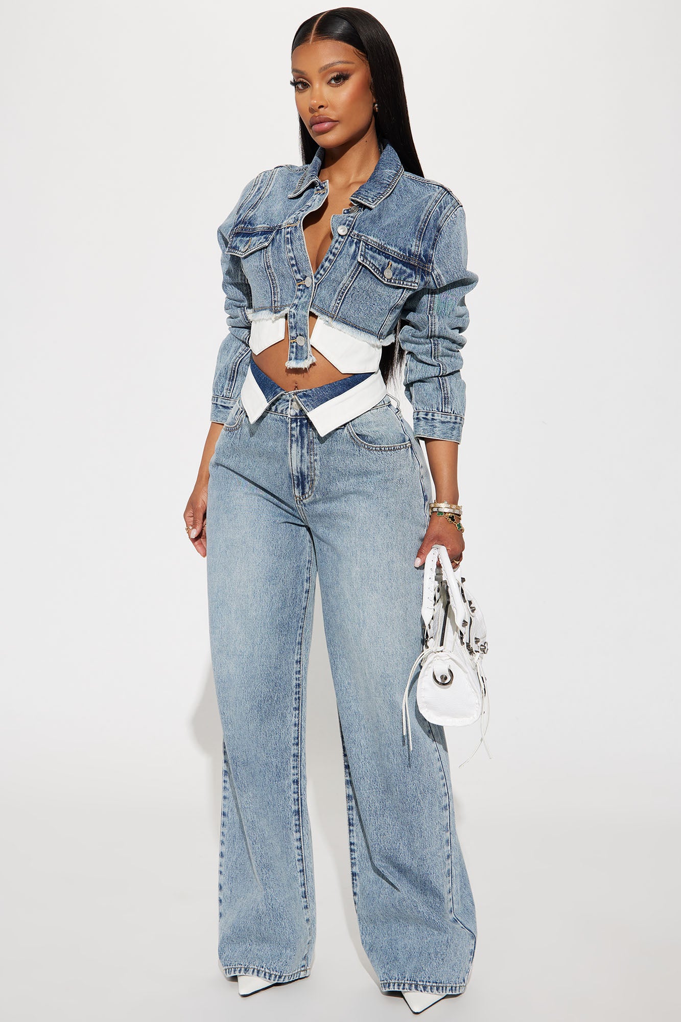 Denim Washed Pant Set (Medium Wash)