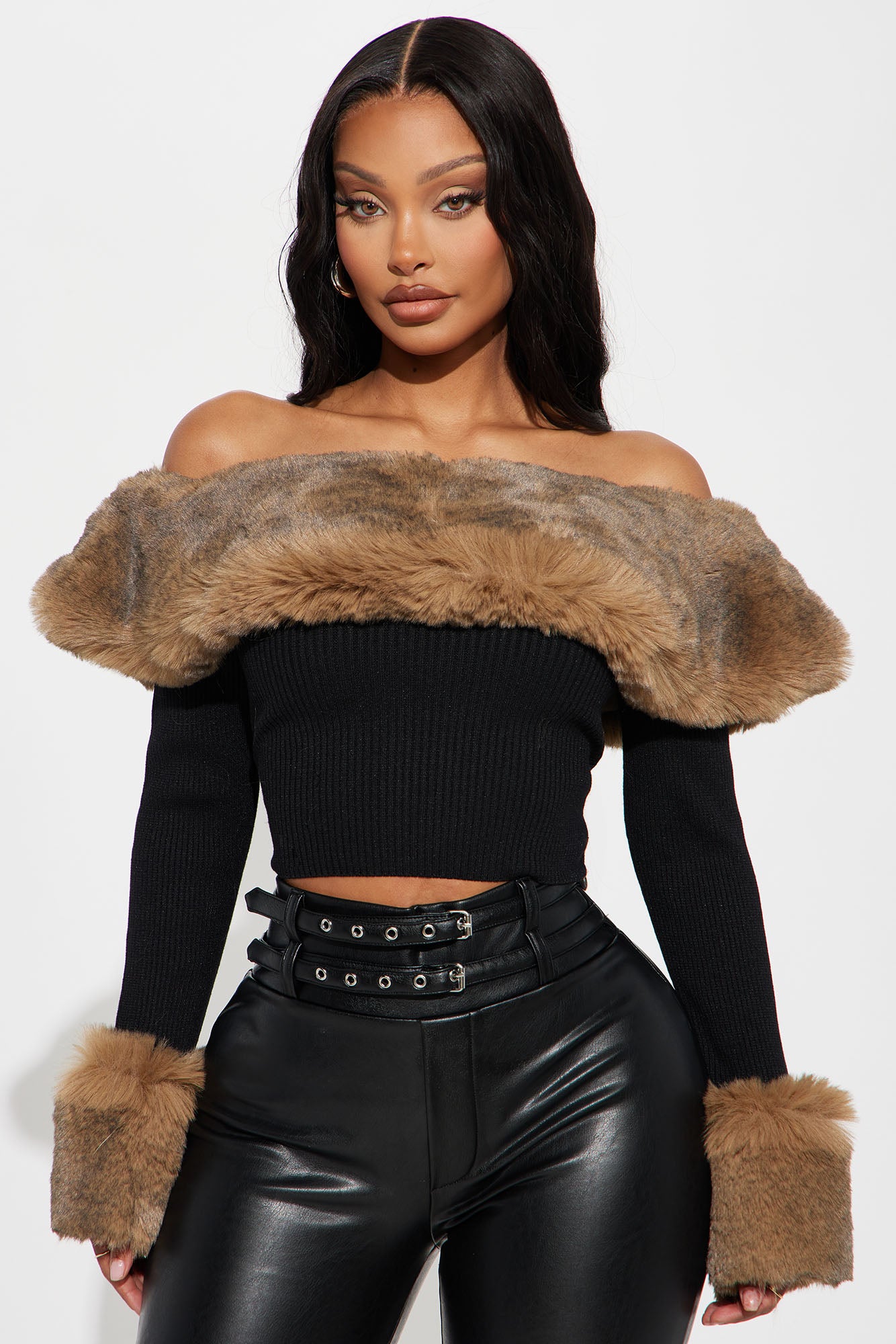 Faux Fur Sweater (Black/combo)