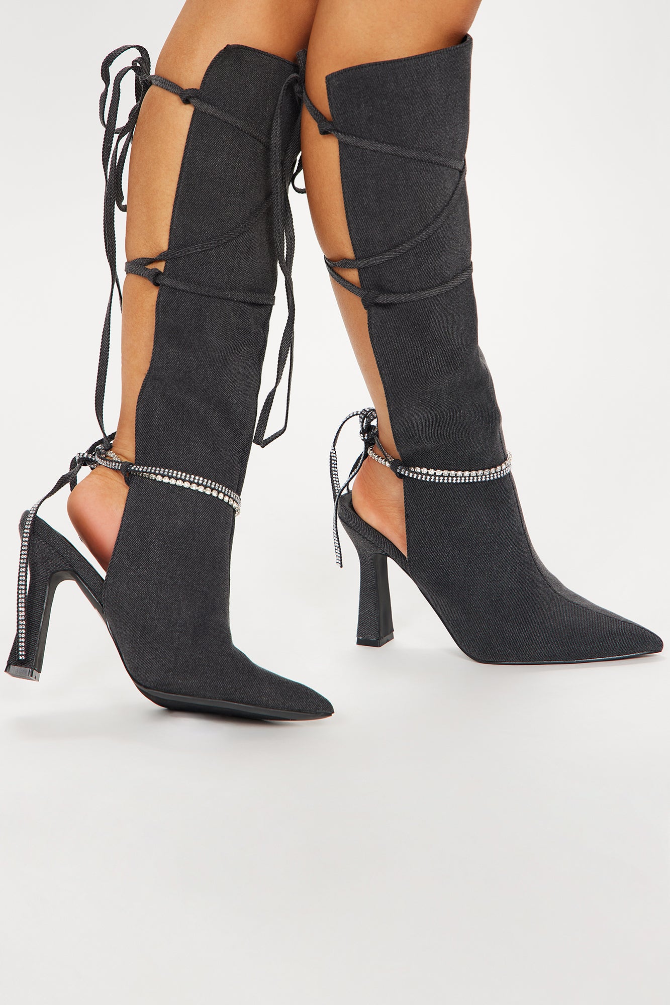 Serena Embellished Knee High Boots (Black Wash) image 2