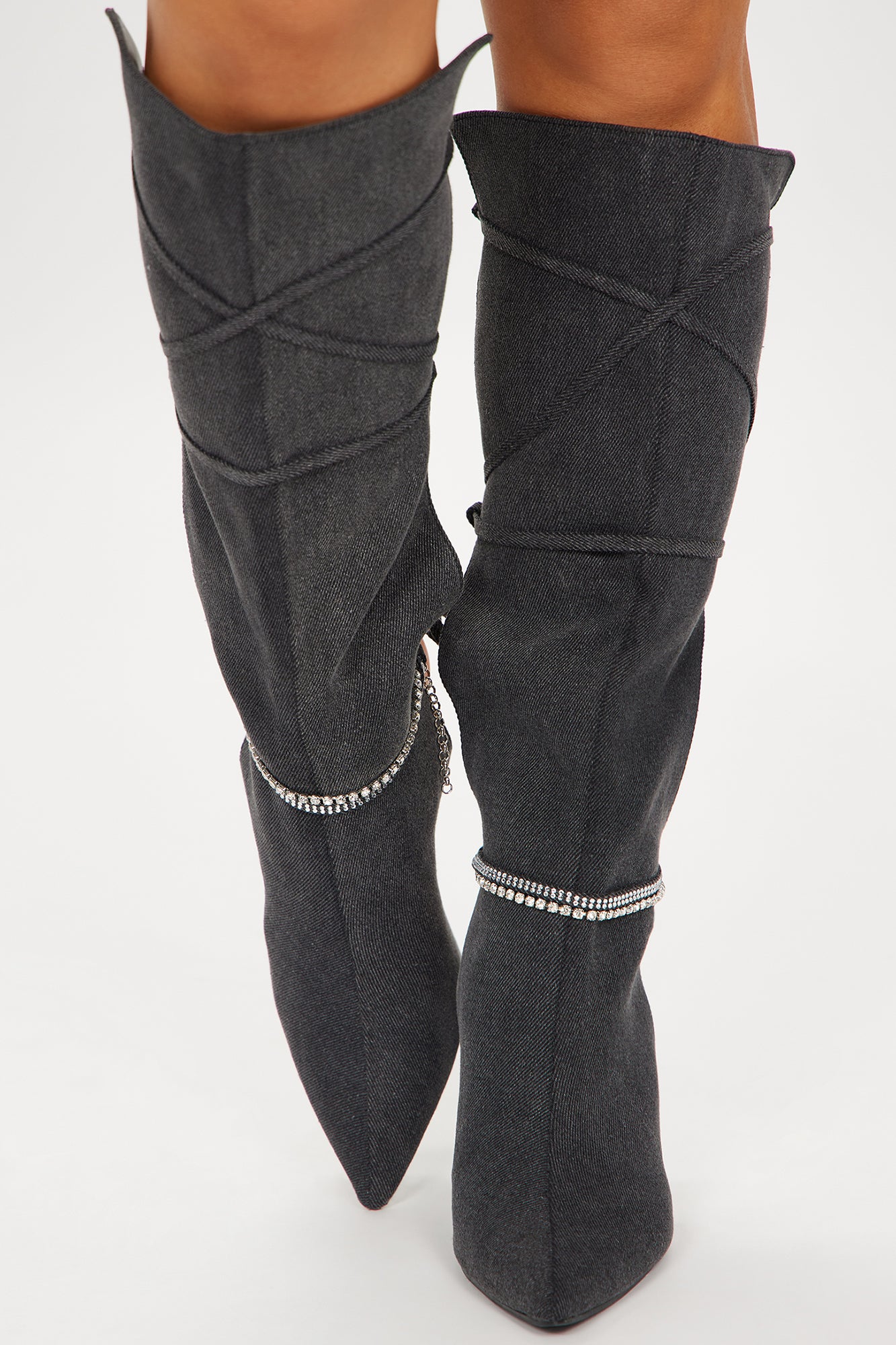 Serena Embellished Knee High Boots (Black Wash) image 3