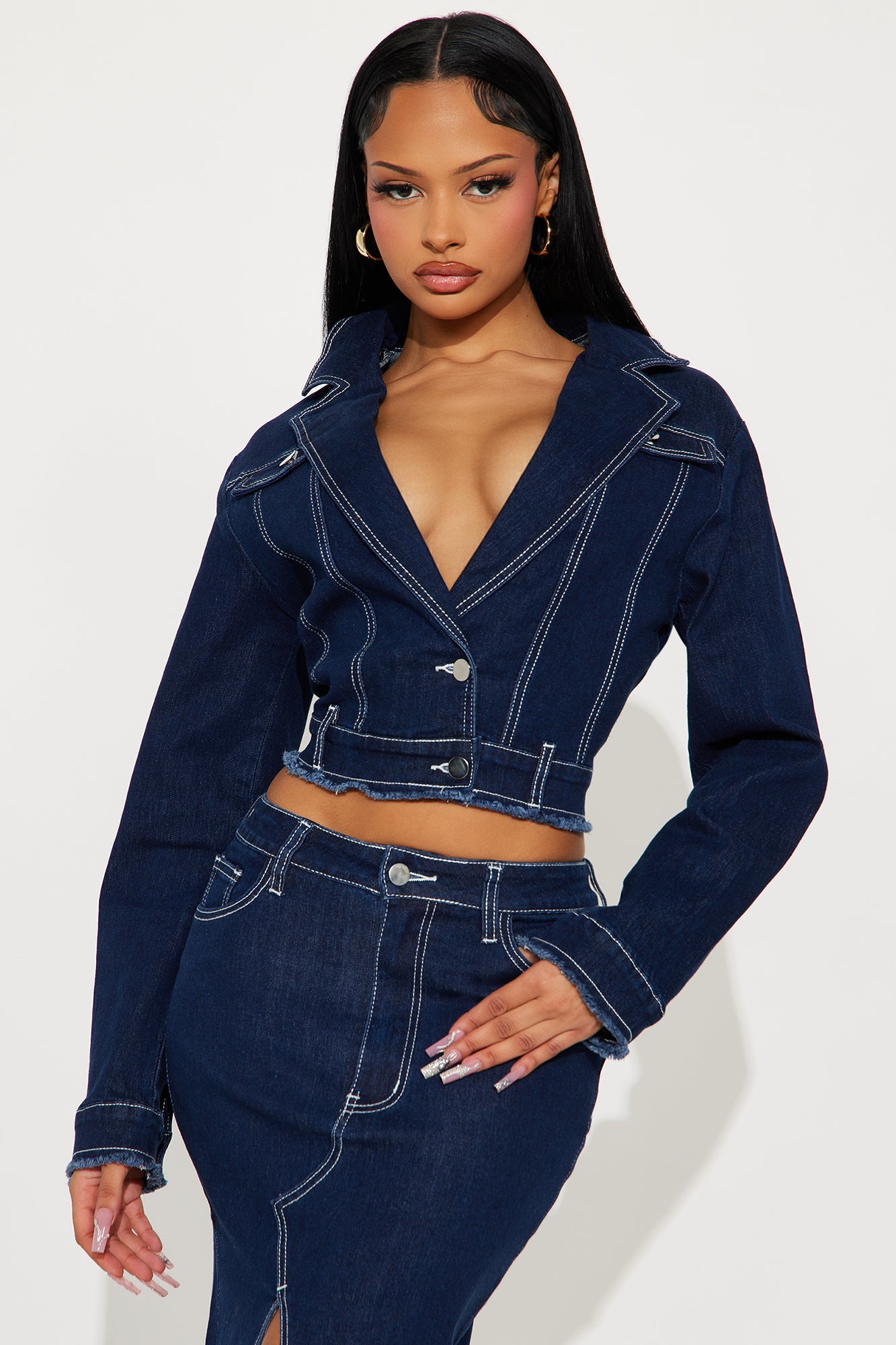Denim Trench Mini Skirt Set (Dark Wash) image 2