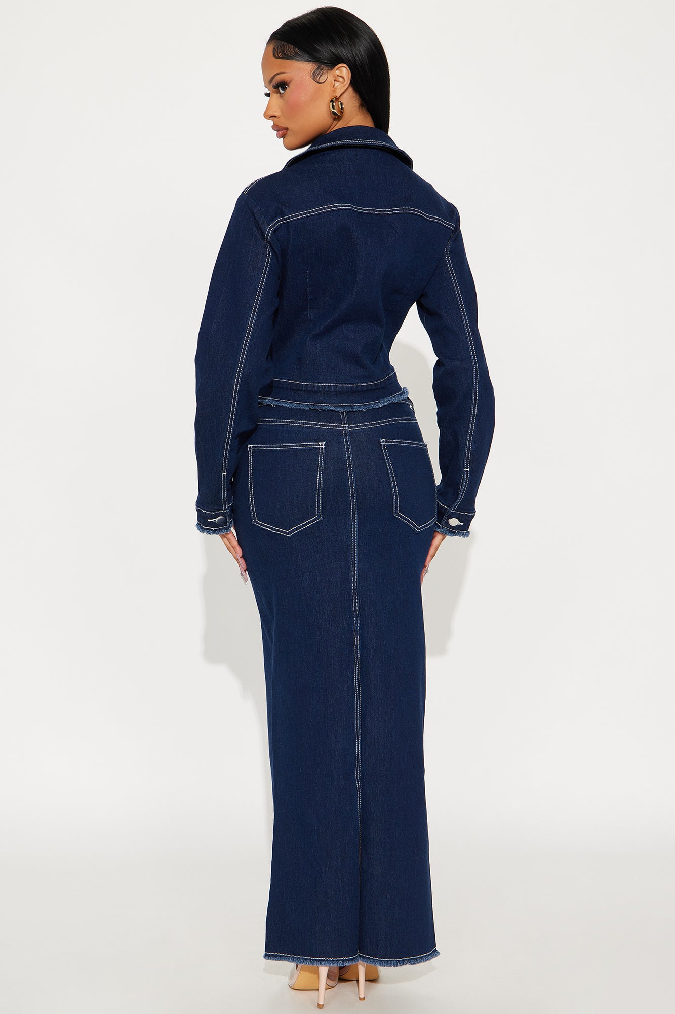 Denim Trench Mini Skirt Set (Dark Wash) image 3