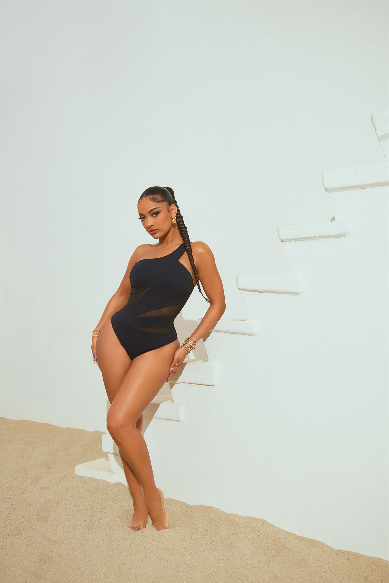 Mesh Cutout 1 Piece Swimsuit (Black) image 2