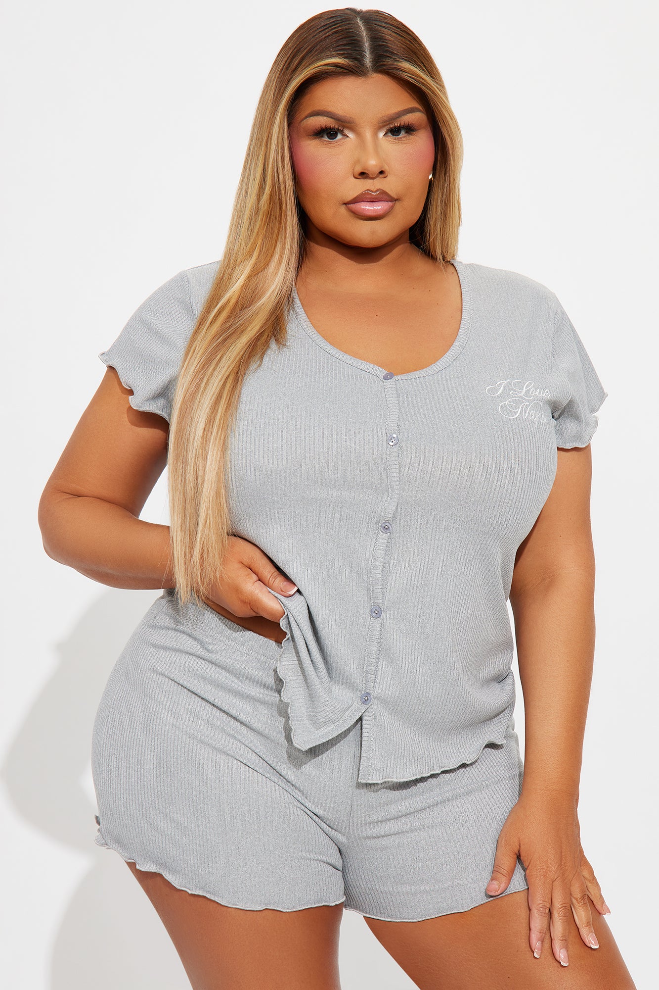 Ribbed PJ Short Set (Heather Grey) image 4