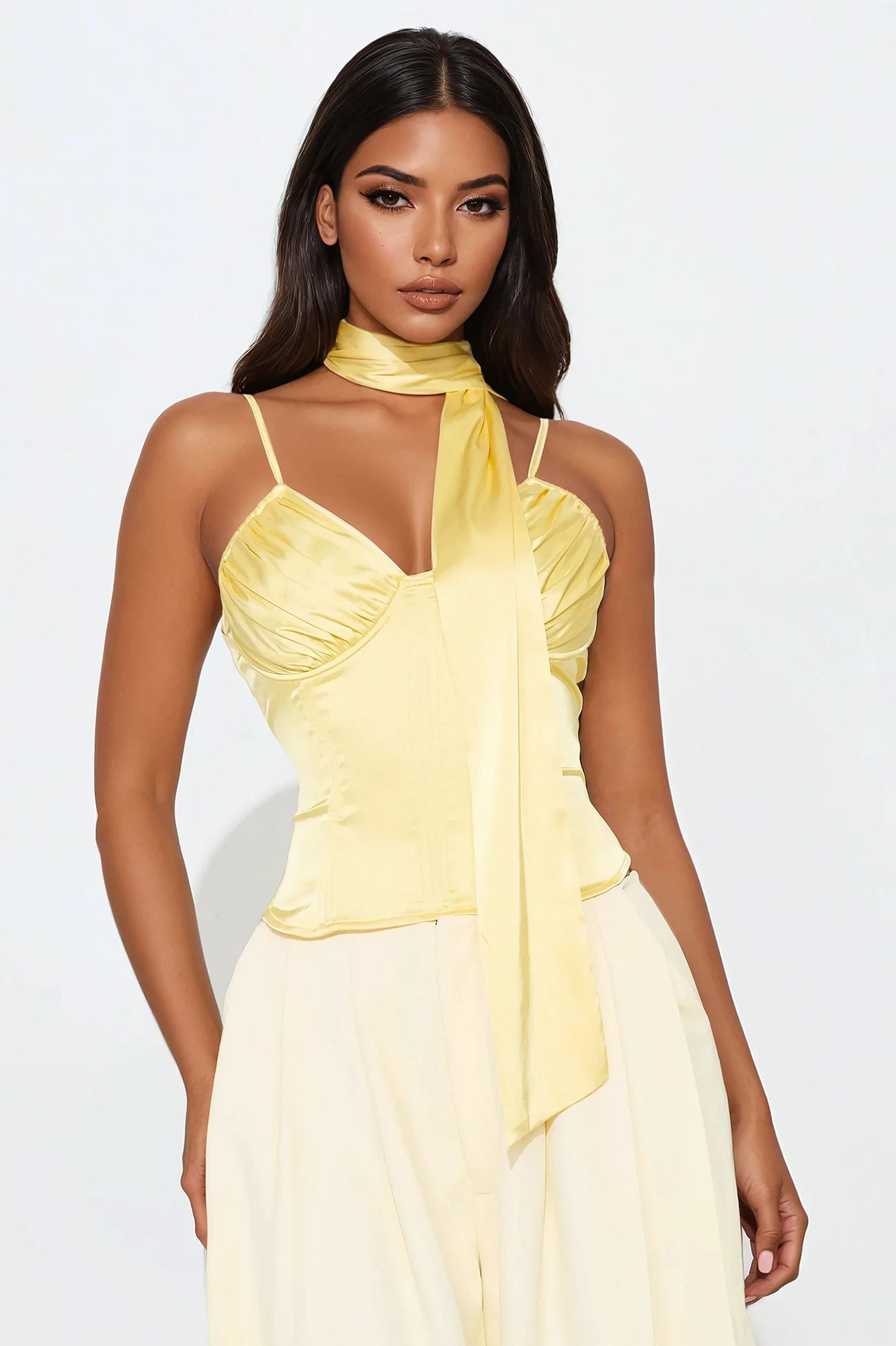 Piece Satin Corset Top (Butter Yellow)