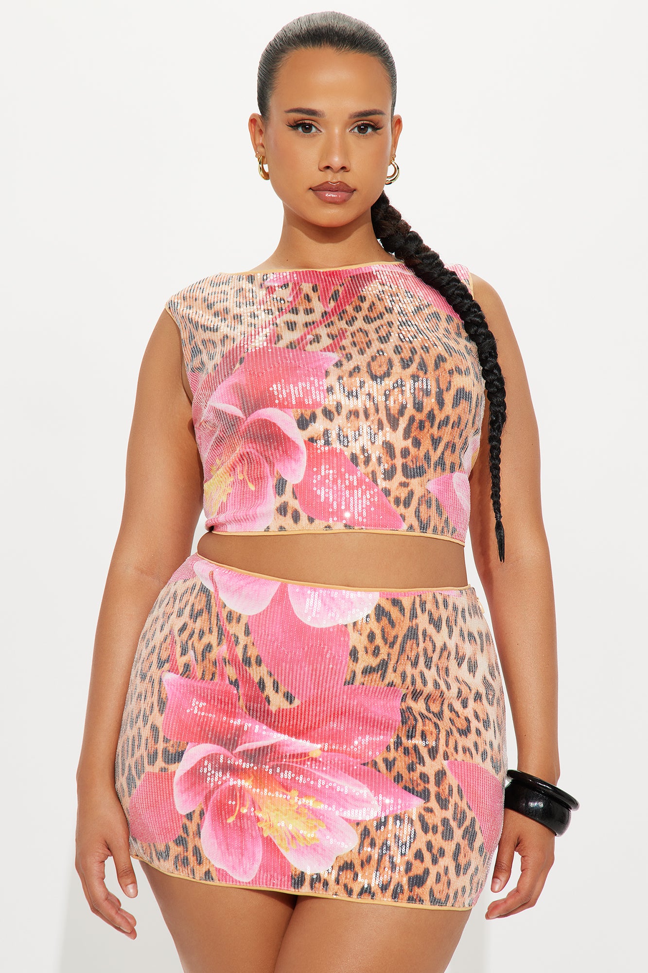 Sequin Leopard Skirt Set (Brown Combo) image 4