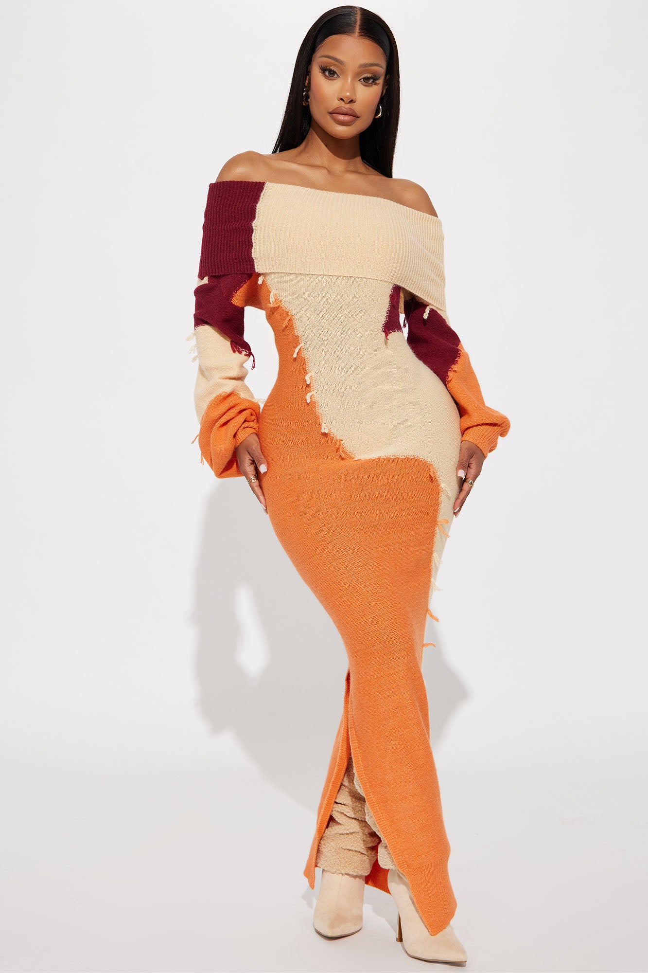 Sweater Maxi Dress (Orange/combo)