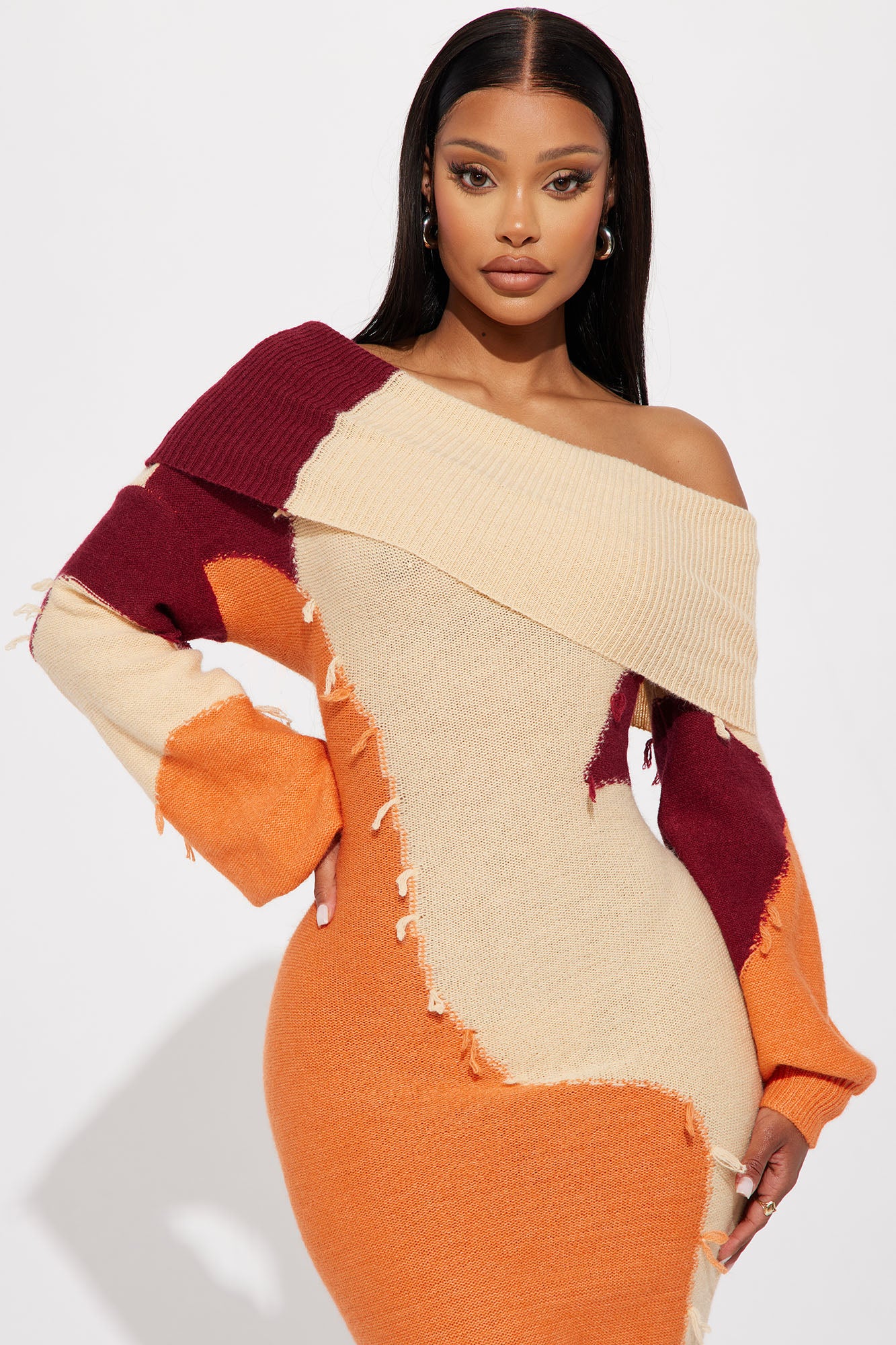 Sweater Maxi Dress (Orange/combo) image 2