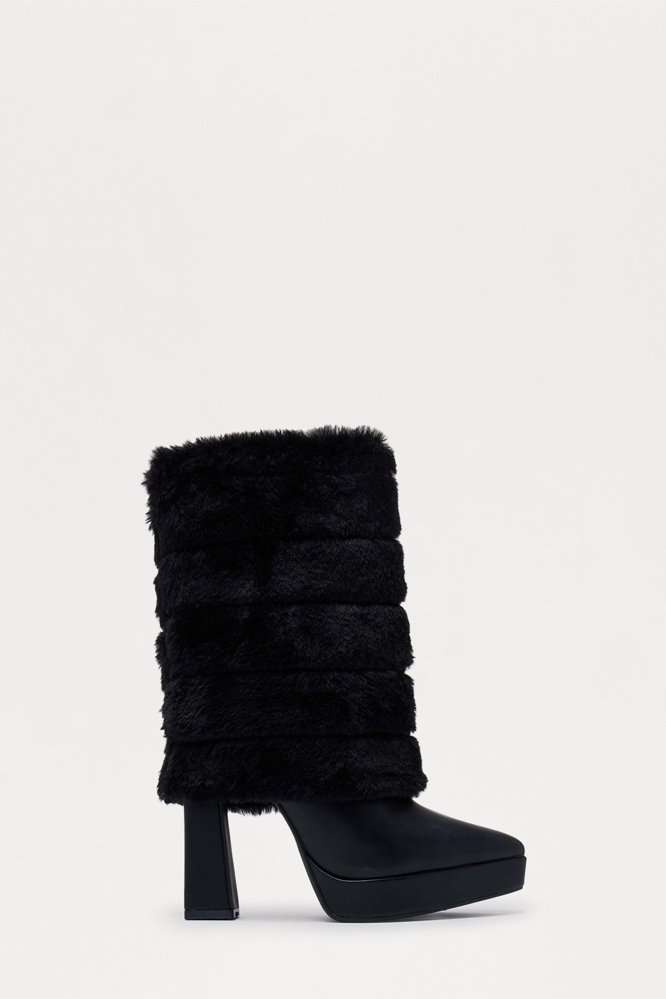 Faux Fur Overlay Boots (Black)