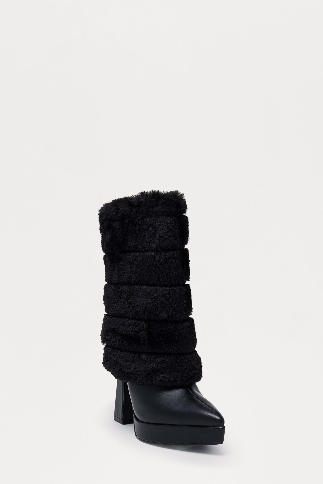 Faux Fur Overlay Boots (Black) image 2