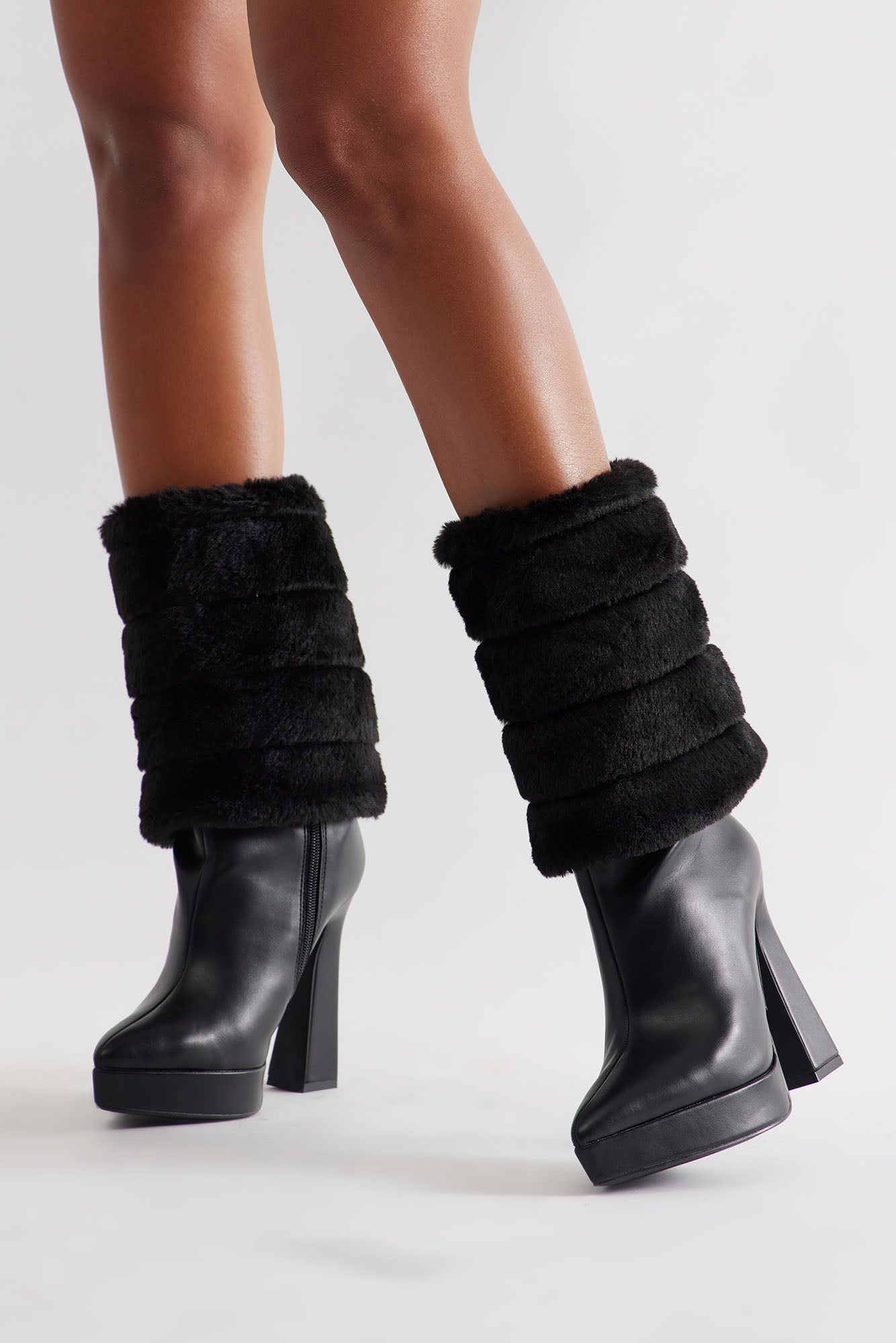 Faux Fur Overlay Boots (Black) image 3