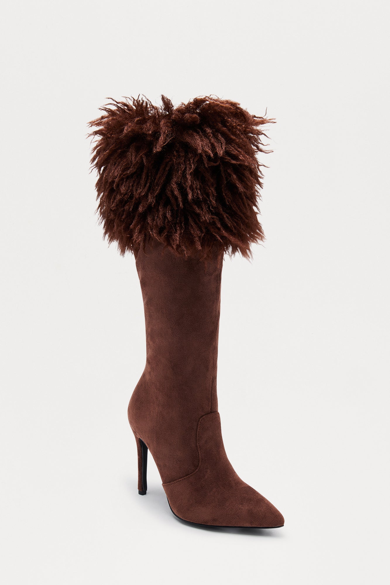 Faux Fur Trim Boots (Brown)