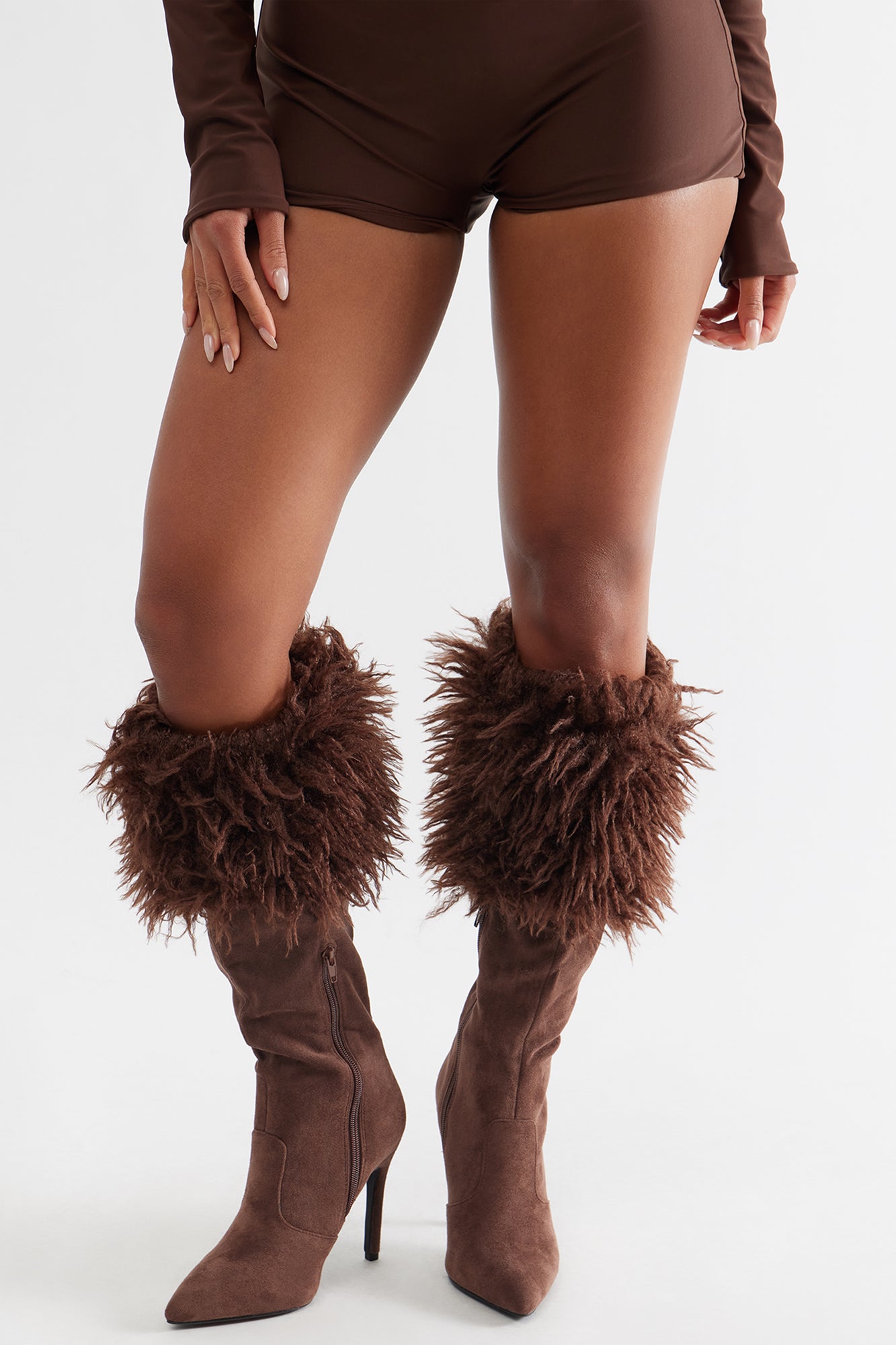 Faux Fur Trim Boots (Brown) image 4